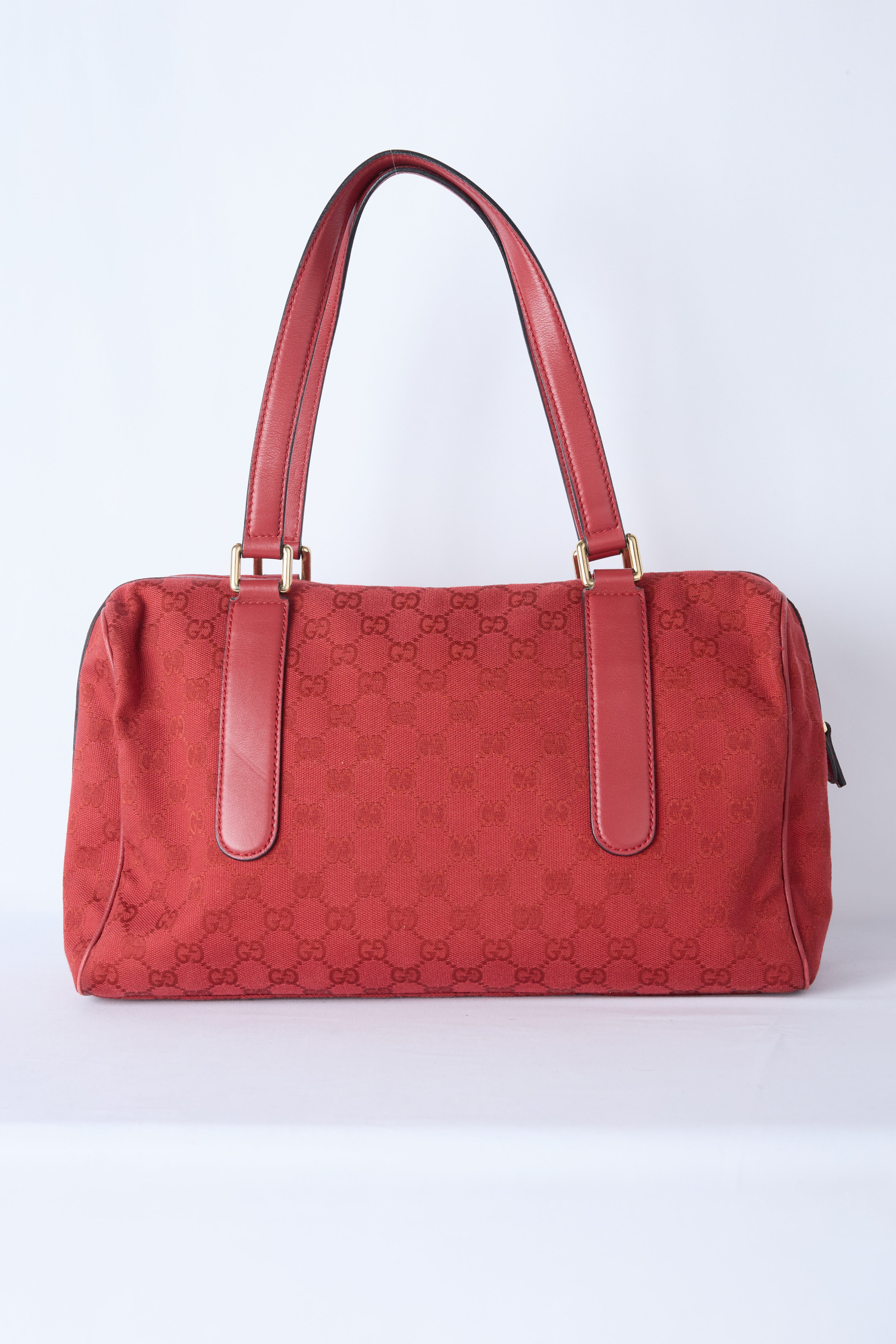 GUCCI RED GG CANVAS BOSTON BAG