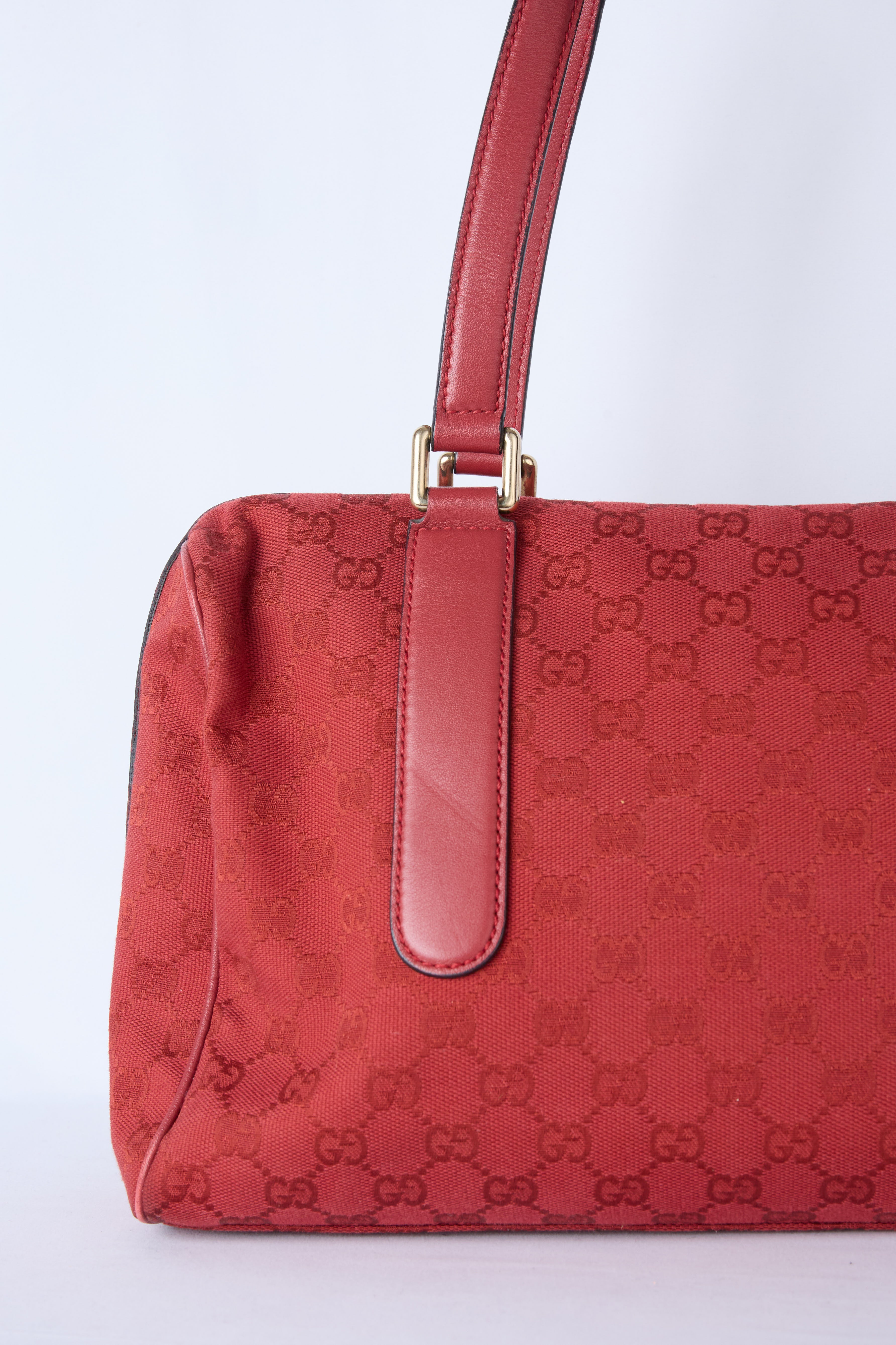 GUCCI RED GG CANVAS BOSTON BAG