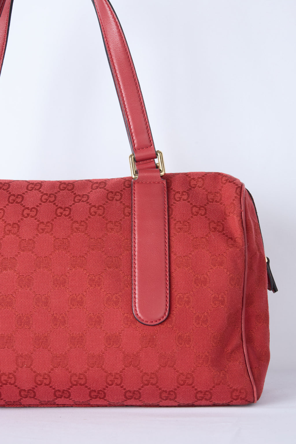 GUCCI RED GG CANVAS BOSTON BAG