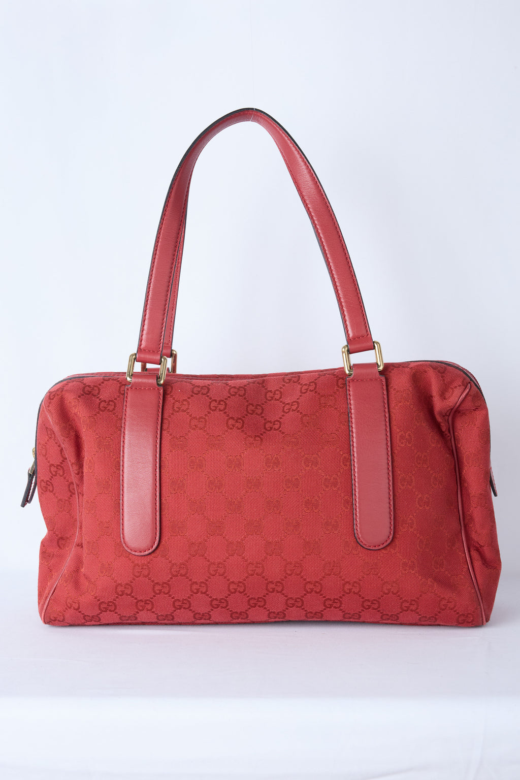 GUCCI RED GG CANVAS BOSTON BAG