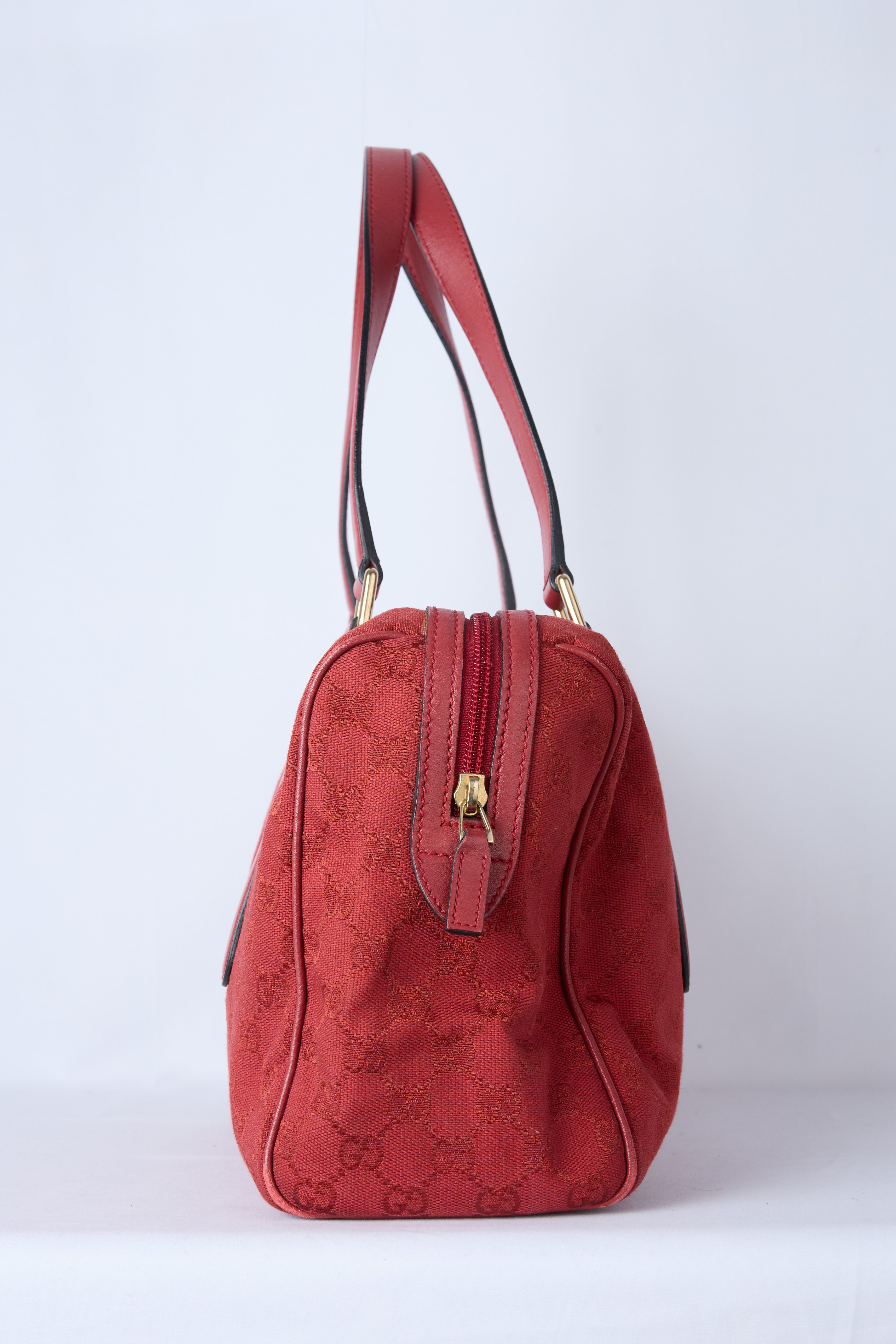 GUCCI RED GG CANVAS BOSTON BAG