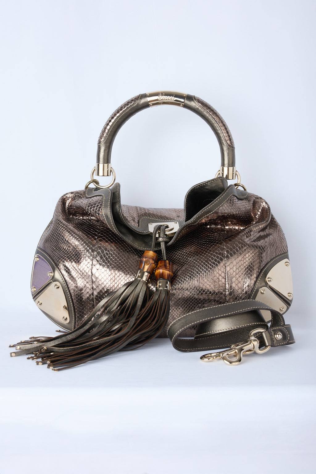GUCCI METALLIC PYTHON BABOUSKA INDY HOBO