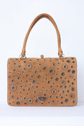 PRADA BROWN SUEDE GROMMET FRAME SATCHEL