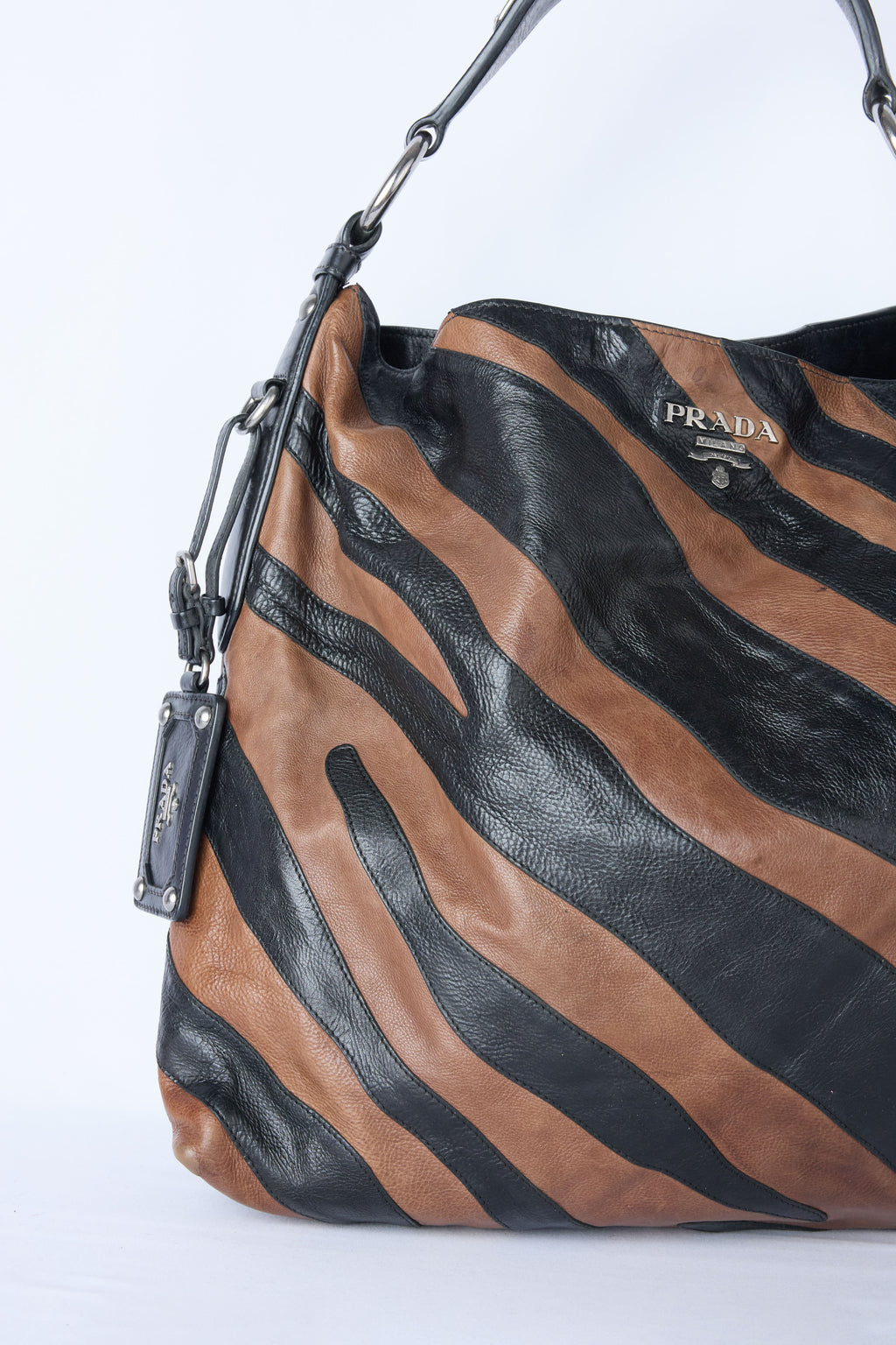 PRADA GLACE CALF ZEBRA STRIPED HOBO