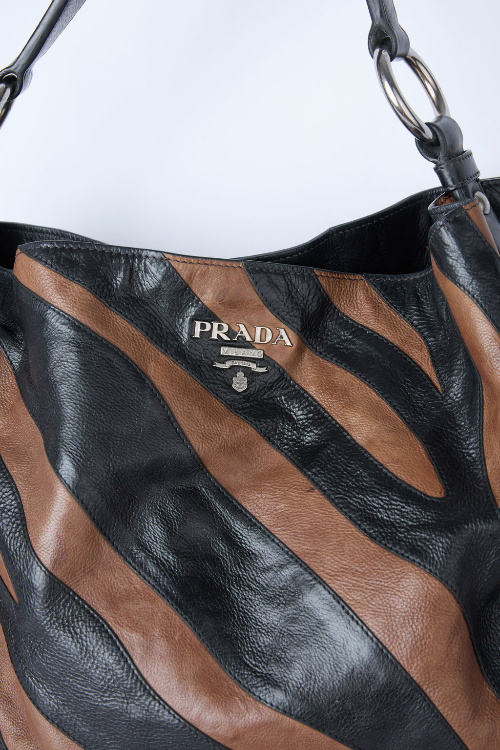 PRADA GLACE CALF ZEBRA STRIPED HOBO