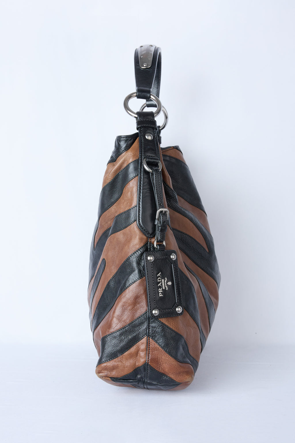 PRADA GLACE CALF ZEBRA STRIPED HOBO