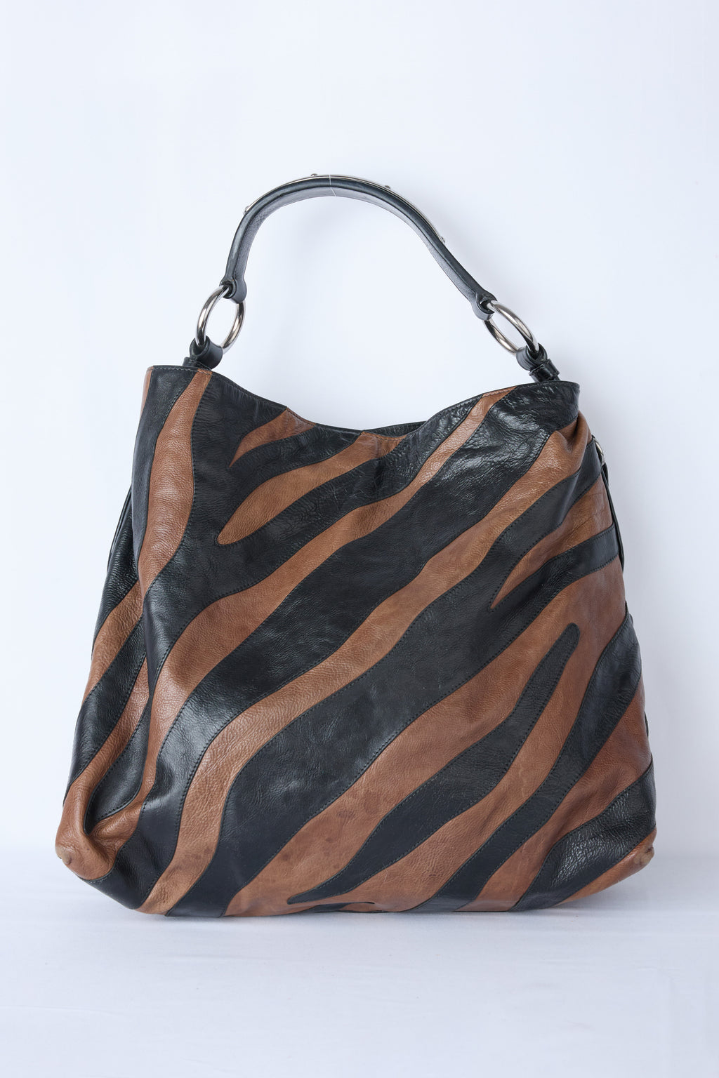 PRADA GLACE CALF ZEBRA STRIPED HOBO