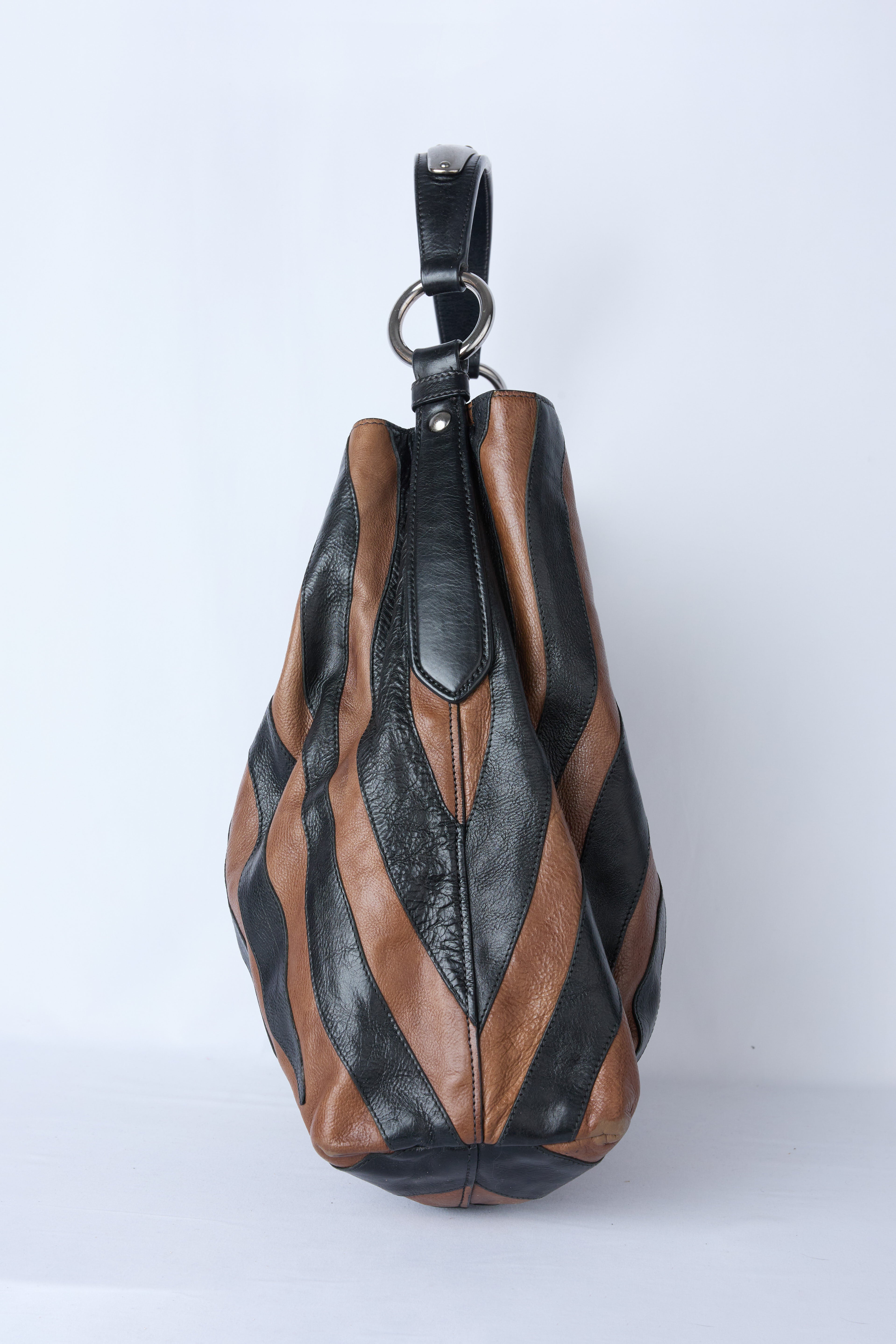 PRADA GLACE CALF ZEBRA STRIPED HOBO