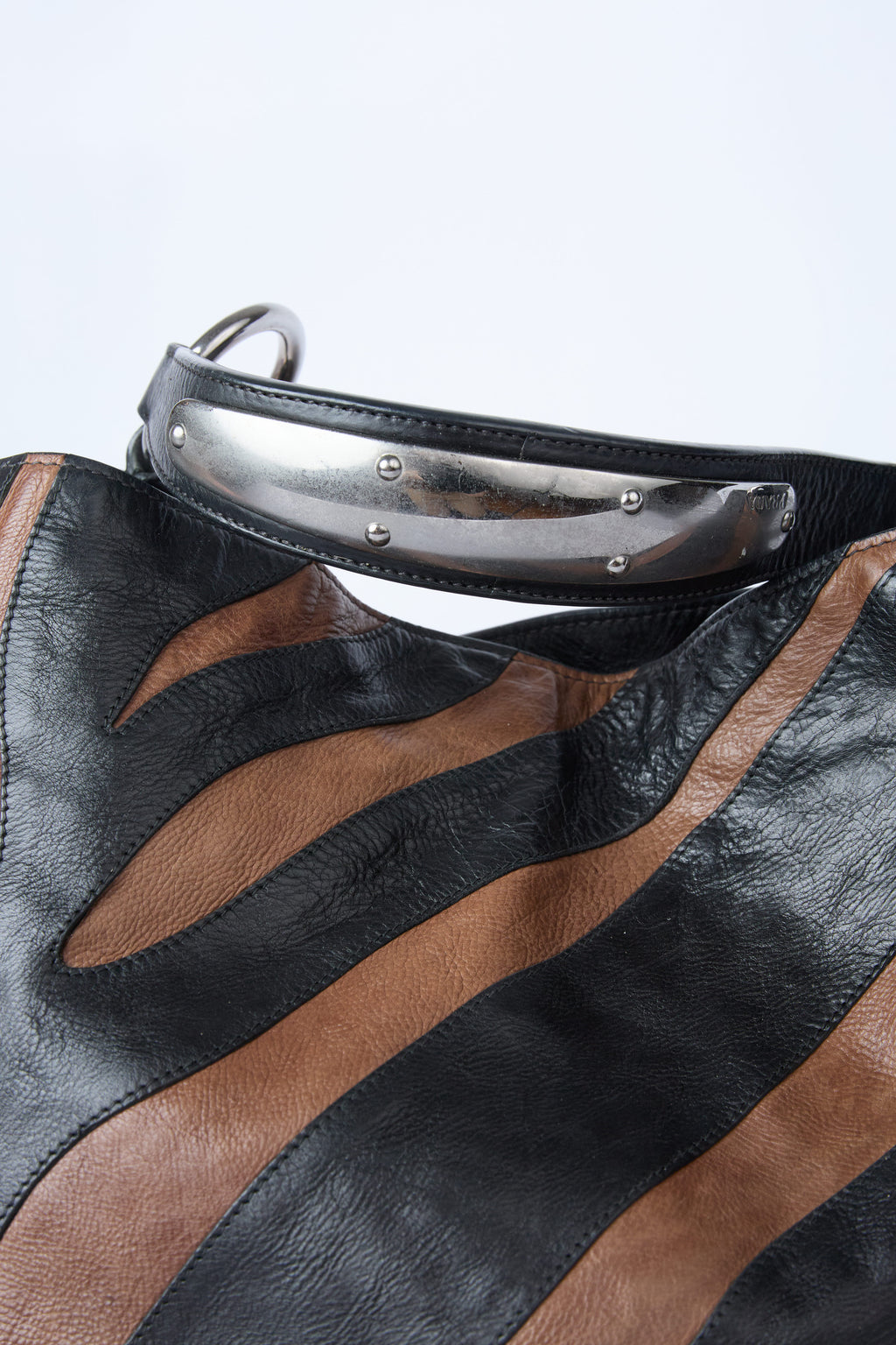 PRADA GLACE CALF ZEBRA STRIPED HOBO