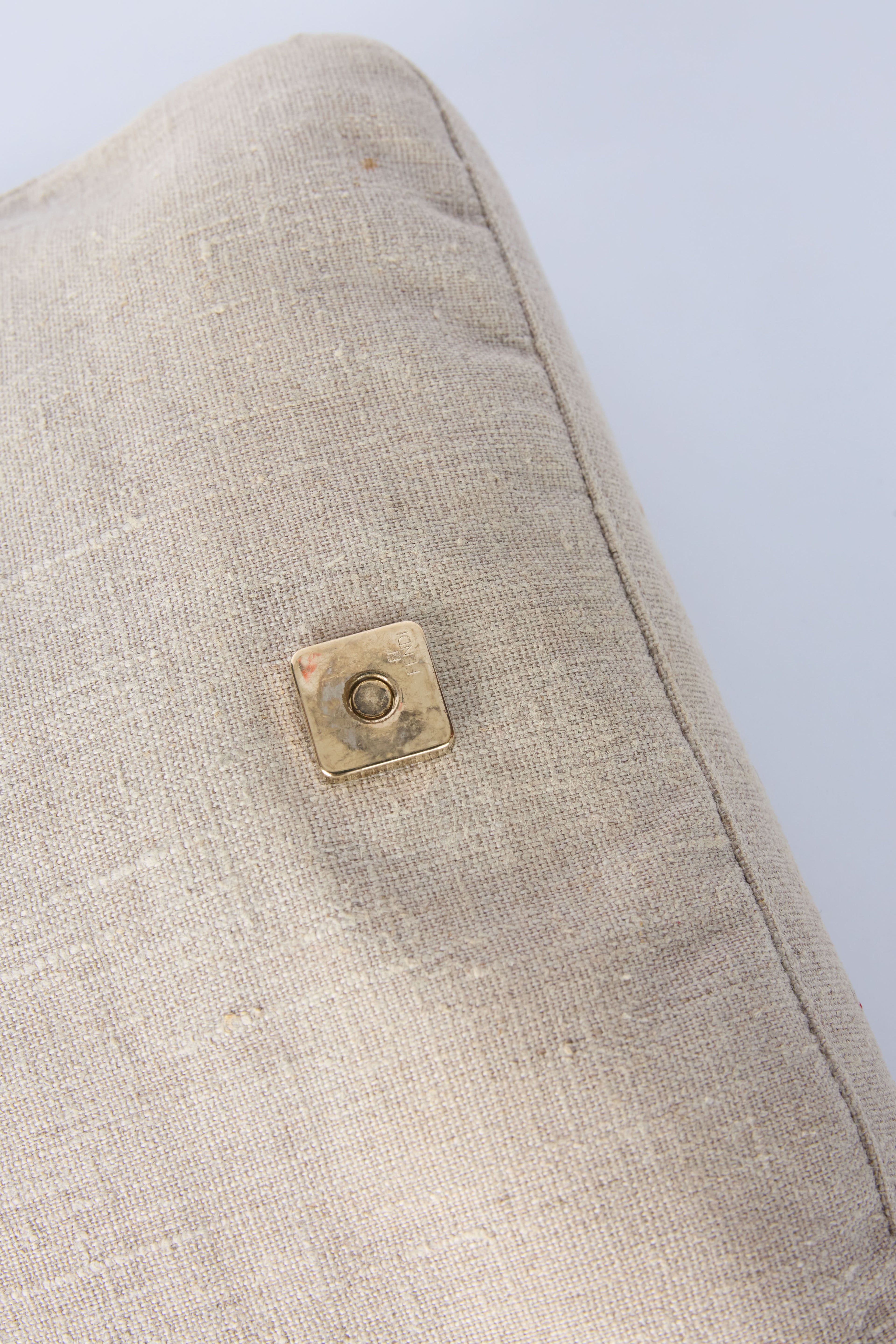 FENDI LINEN FLORAL EMBROIDERED BAGUETTE