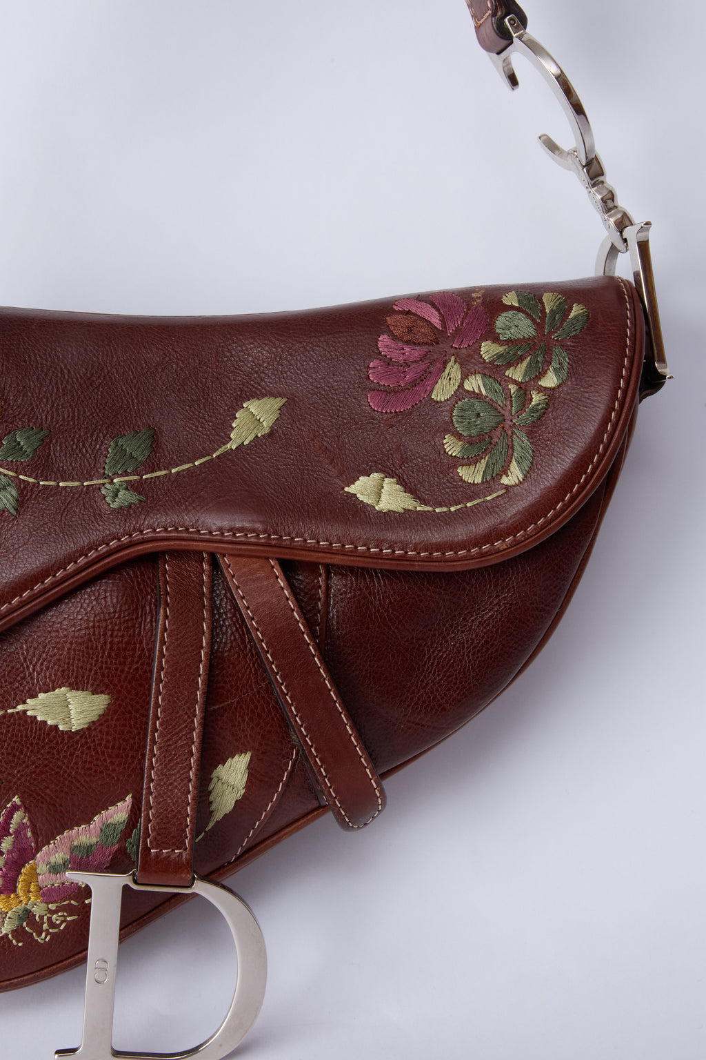 DIOR BROWN EMBROIDERED FLORAL SADDLE