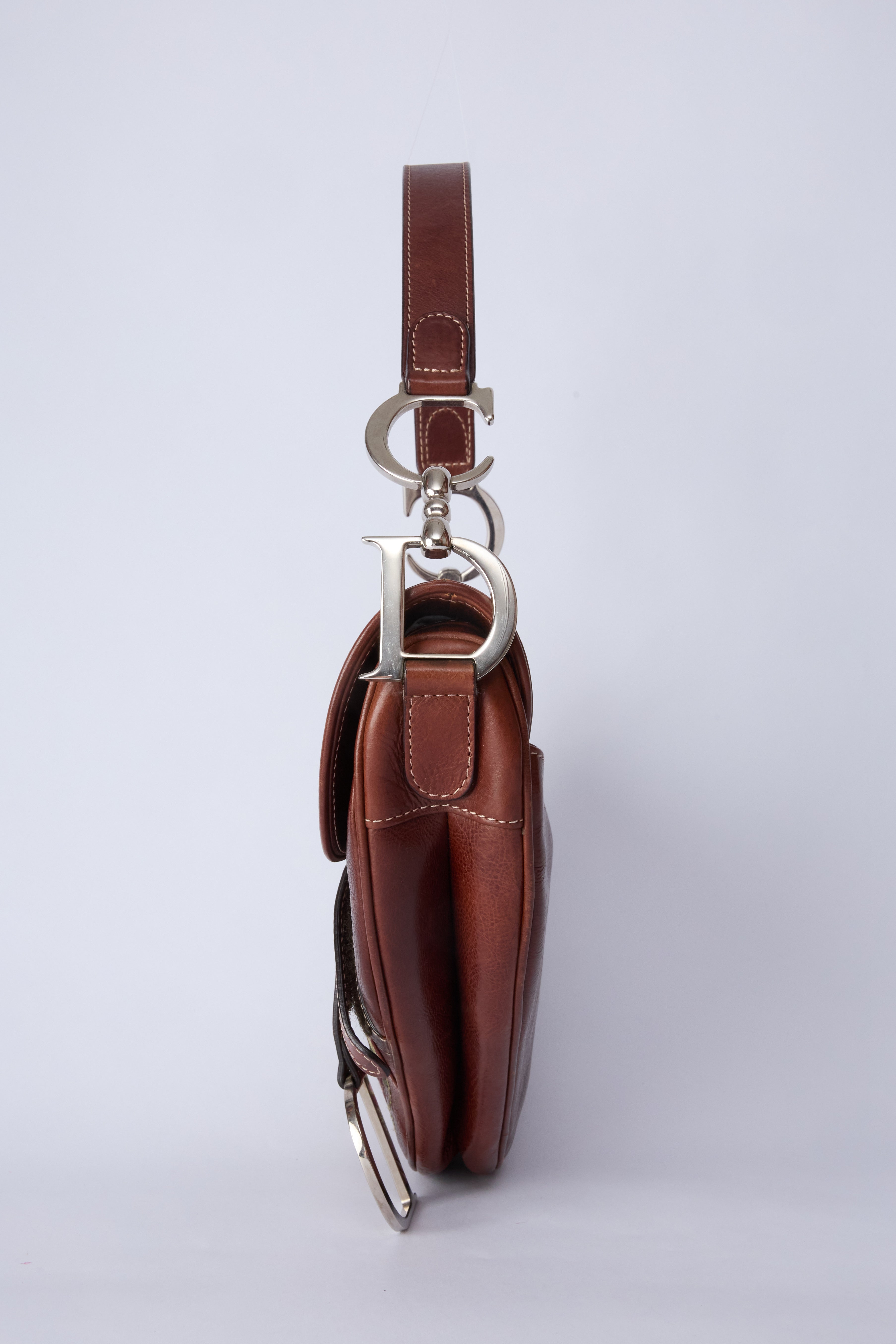 DIOR BROWN EMBROIDERED FLORAL SADDLE