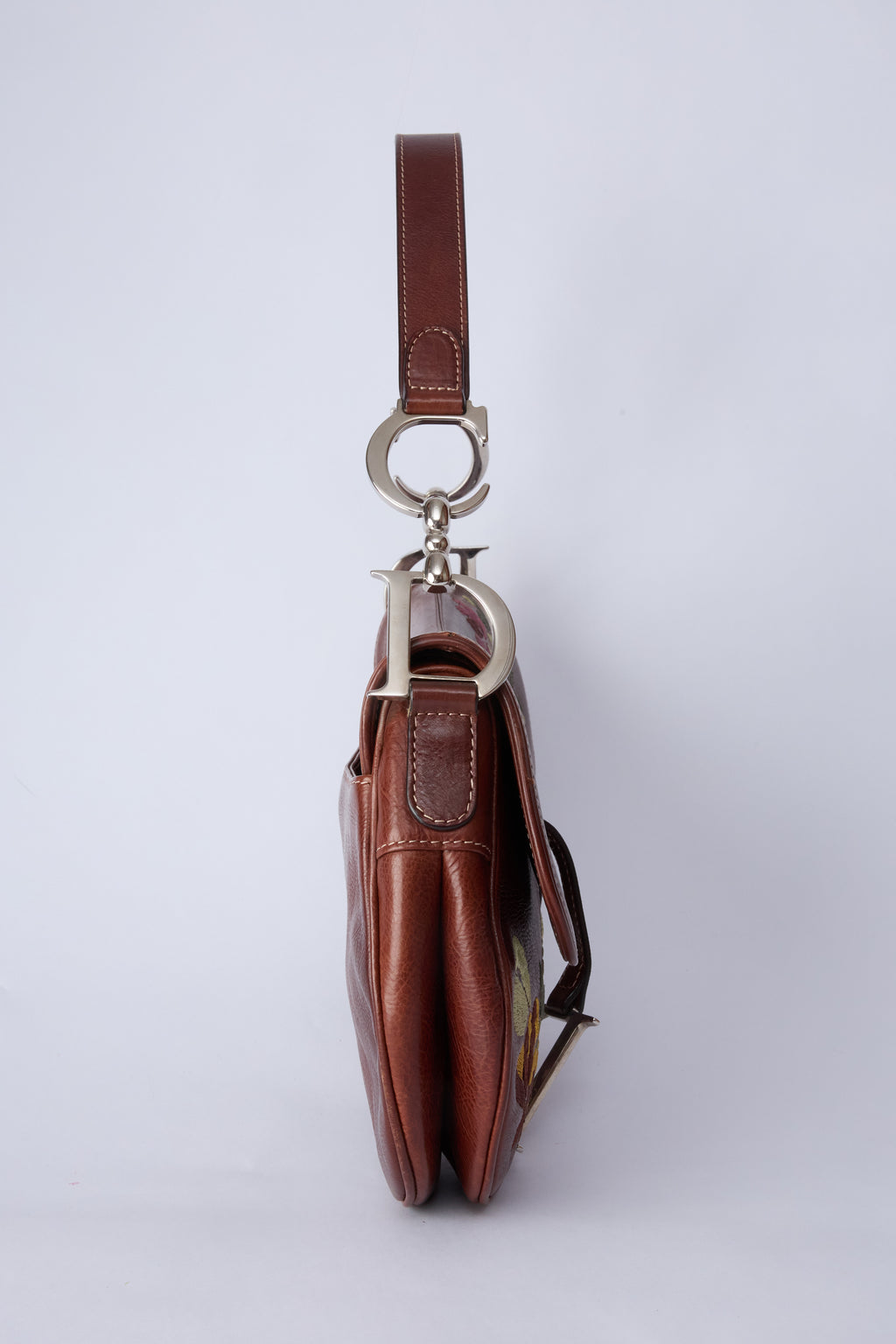 DIOR BROWN EMBROIDERED FLORAL SADDLE