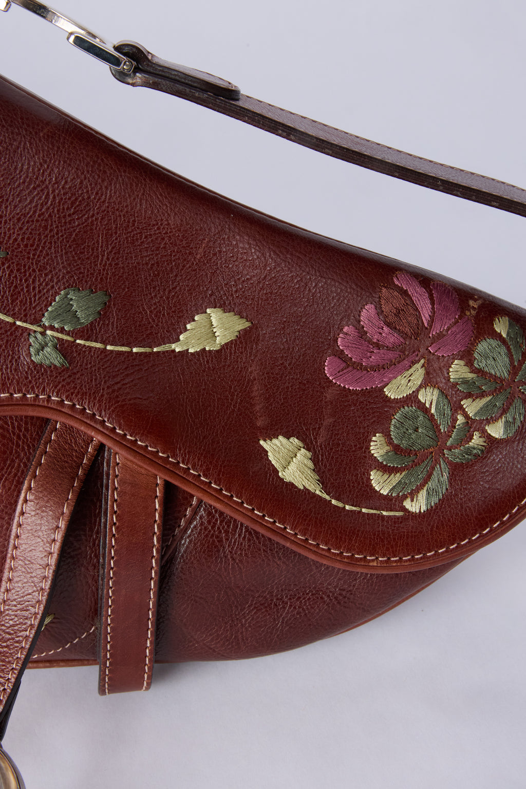 DIOR BROWN EMBROIDERED FLORAL SADDLE