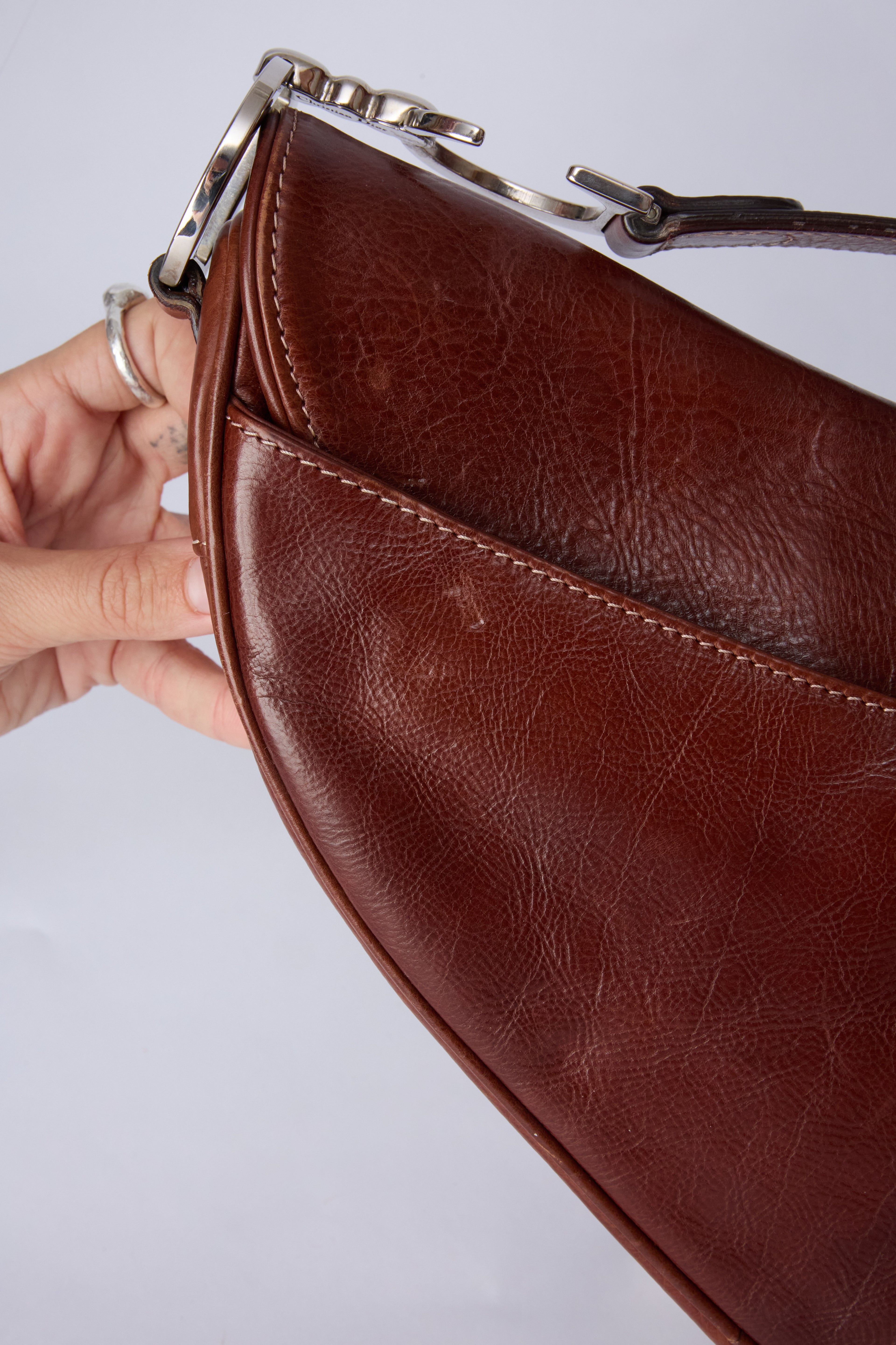 DIOR BROWN EMBROIDERED FLORAL SADDLE