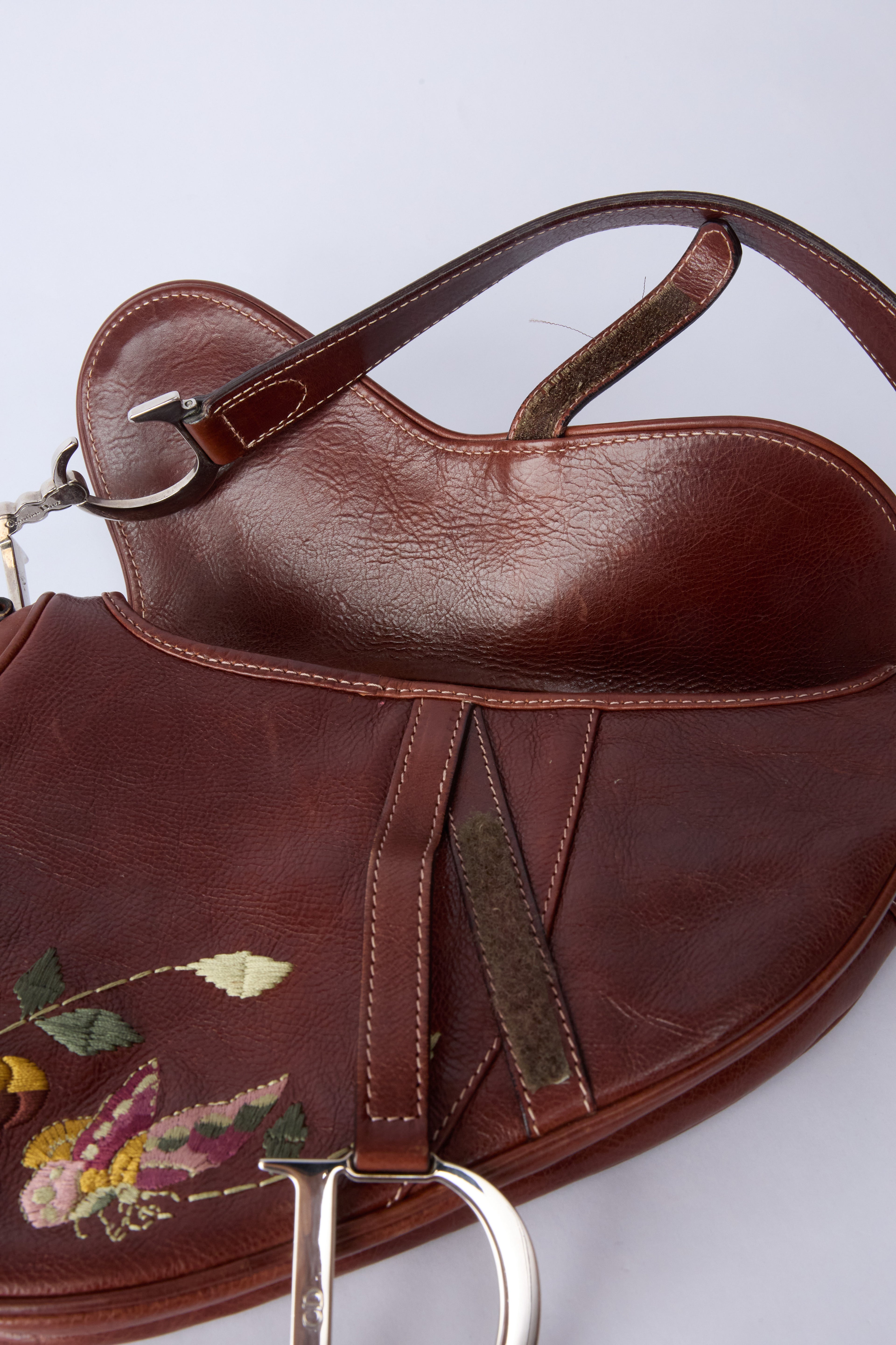 DIOR BROWN EMBROIDERED FLORAL SADDLE