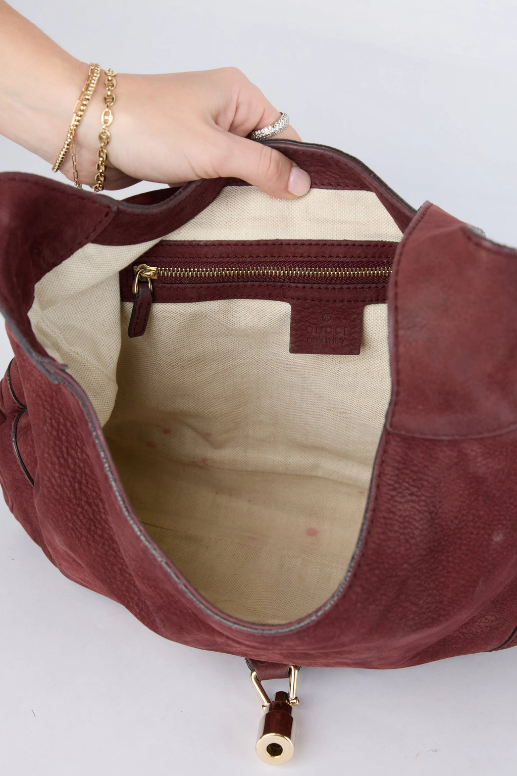 GUCCI BURGUNDY NUBUCK LEATHER JACKIE