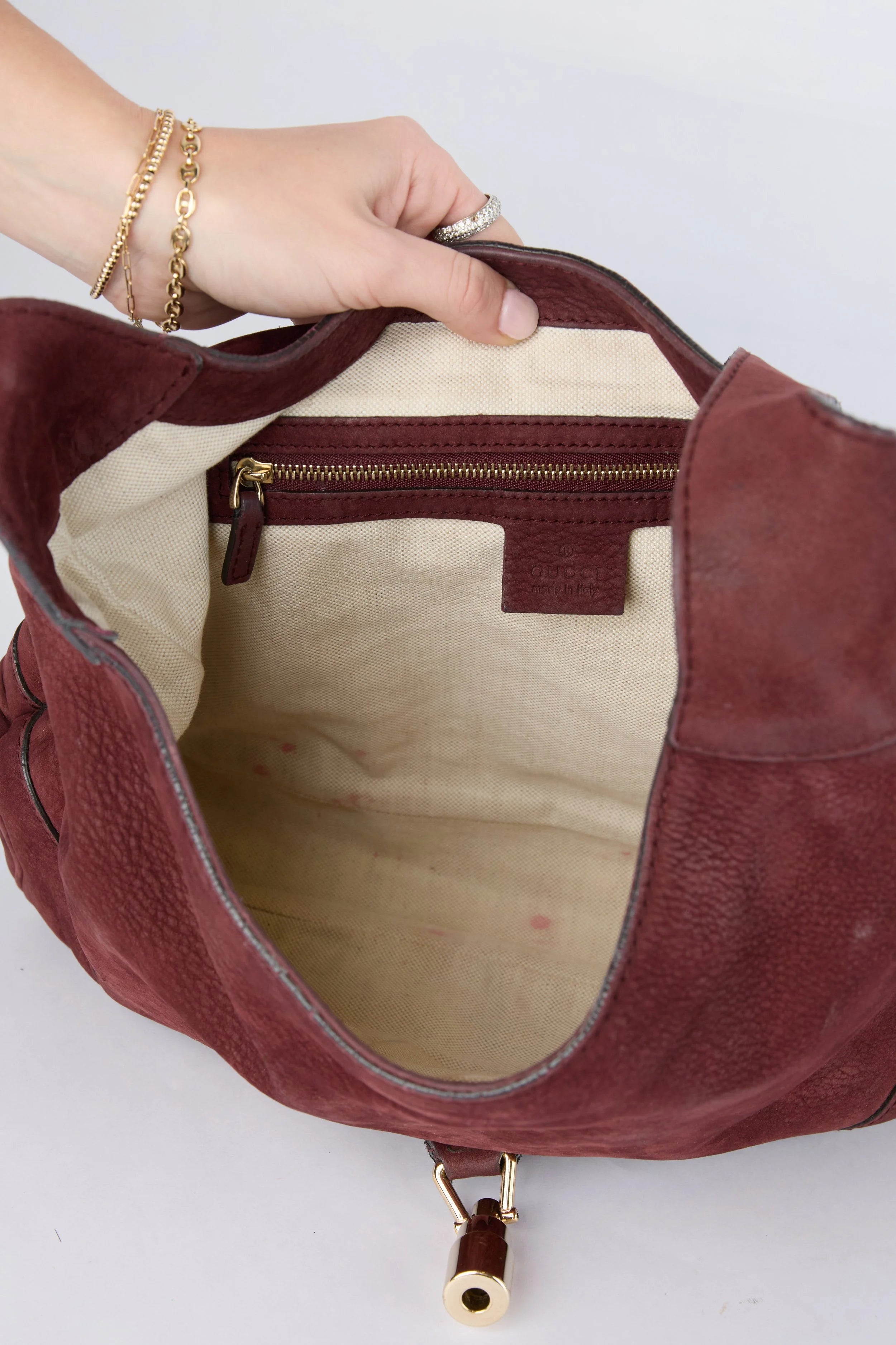 GUCCI BURGUNDY NUBUCK LEATHER JACKIE