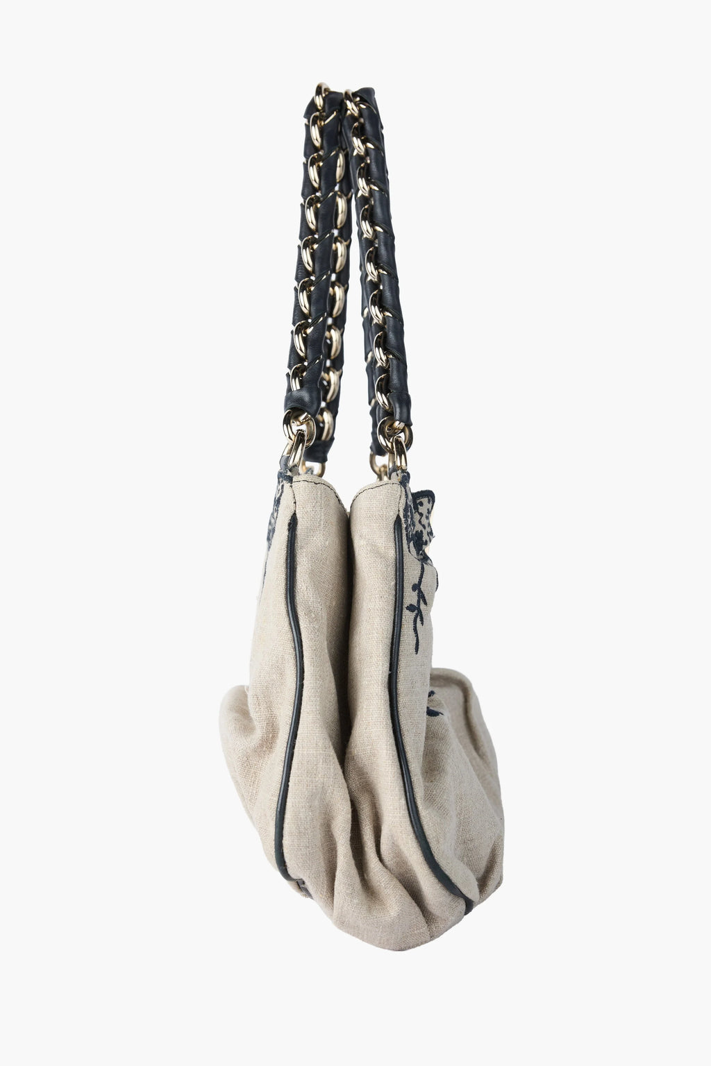 Fendi Black & Beige Floral Mia Tote