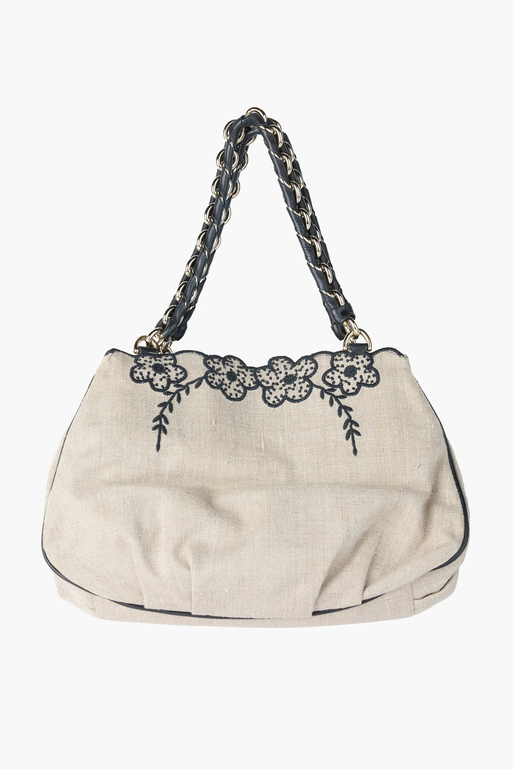 Fendi Black & Beige Floral Mia Tote