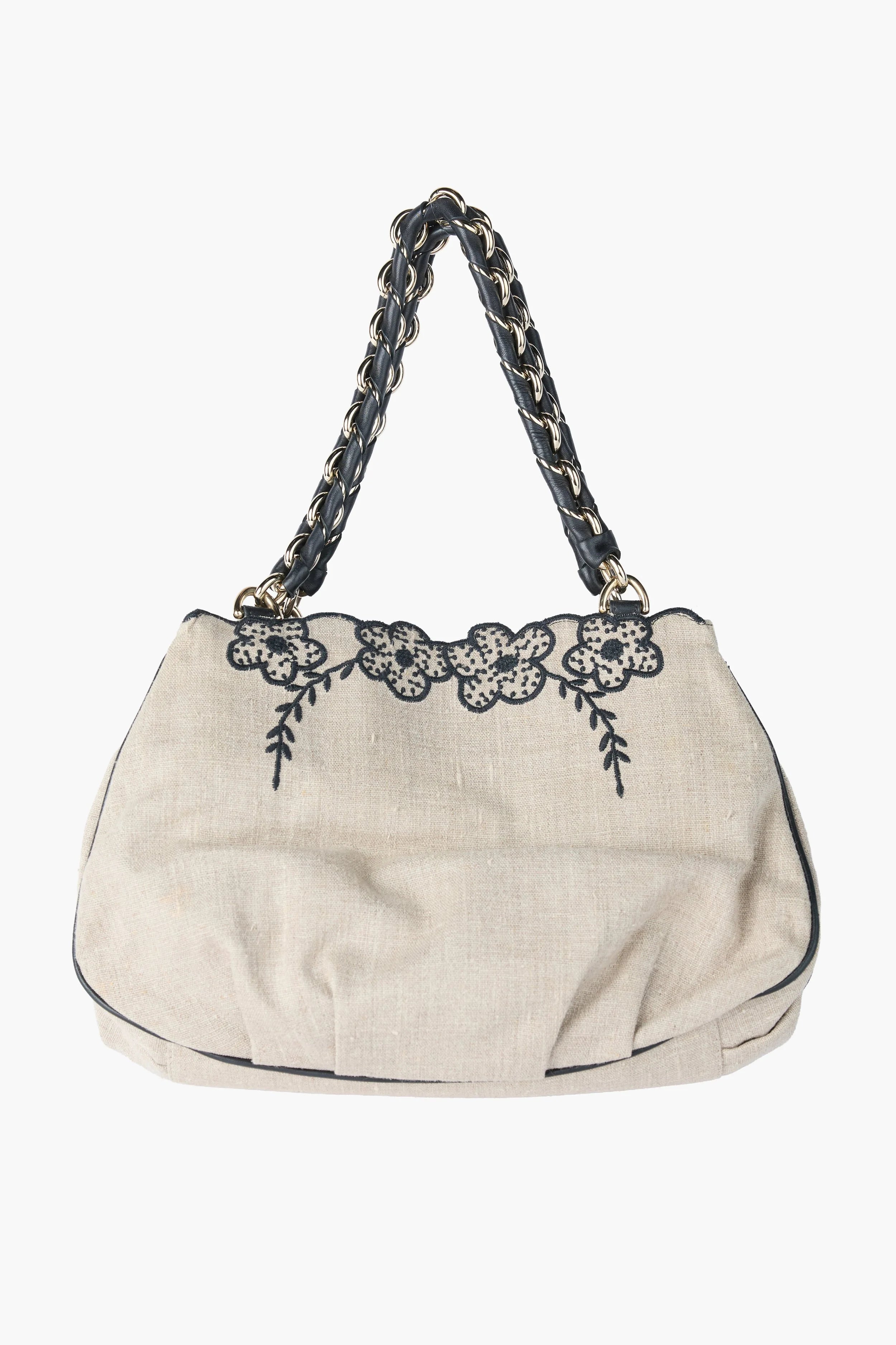 Fendi Black & Beige Floral Mia Tote