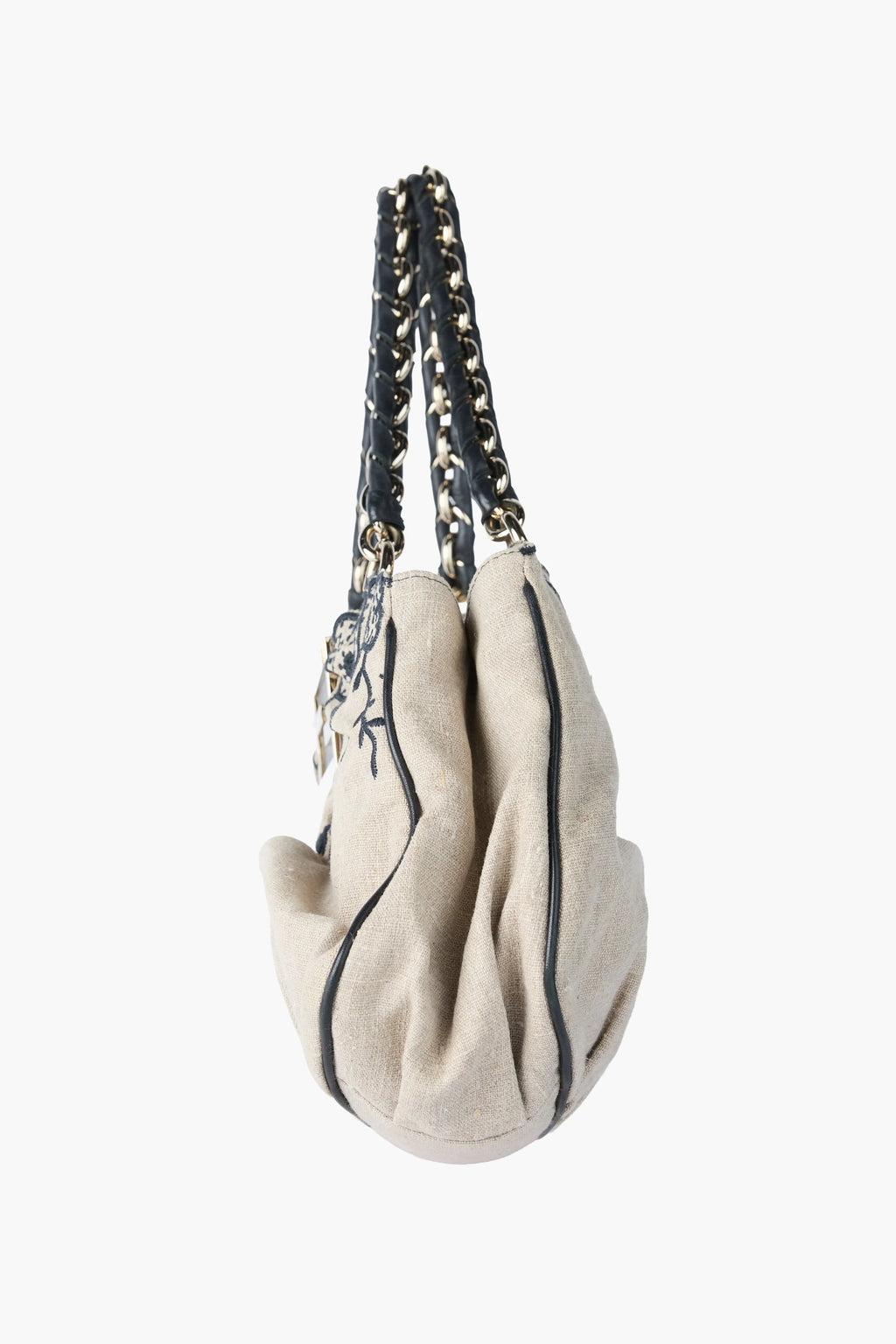 Fendi Black & Beige Floral Mia Tote
