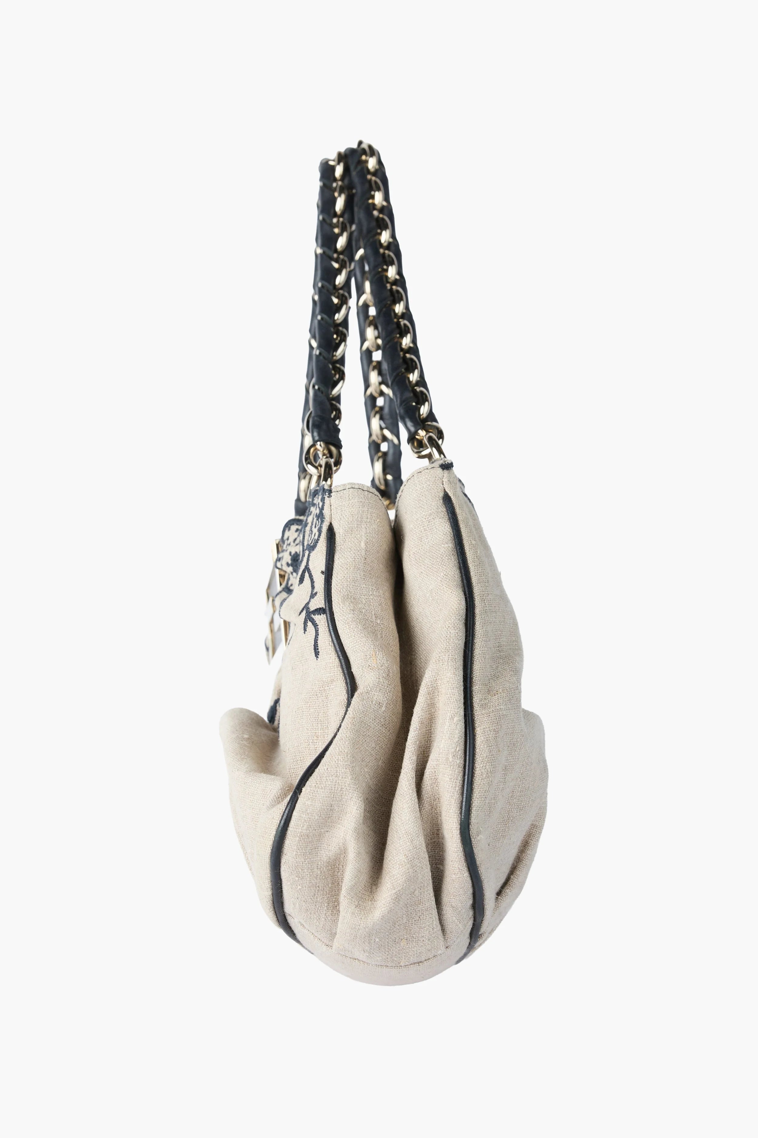 Fendi Black & Beige Floral Mia Tote