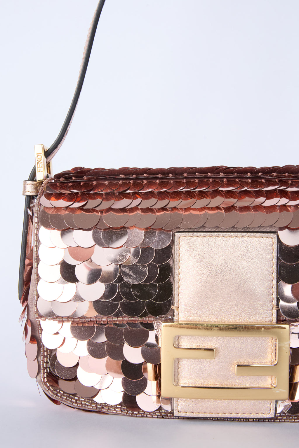 FENDI ROSE GOLD MINI SEQUIN BAGUETTE