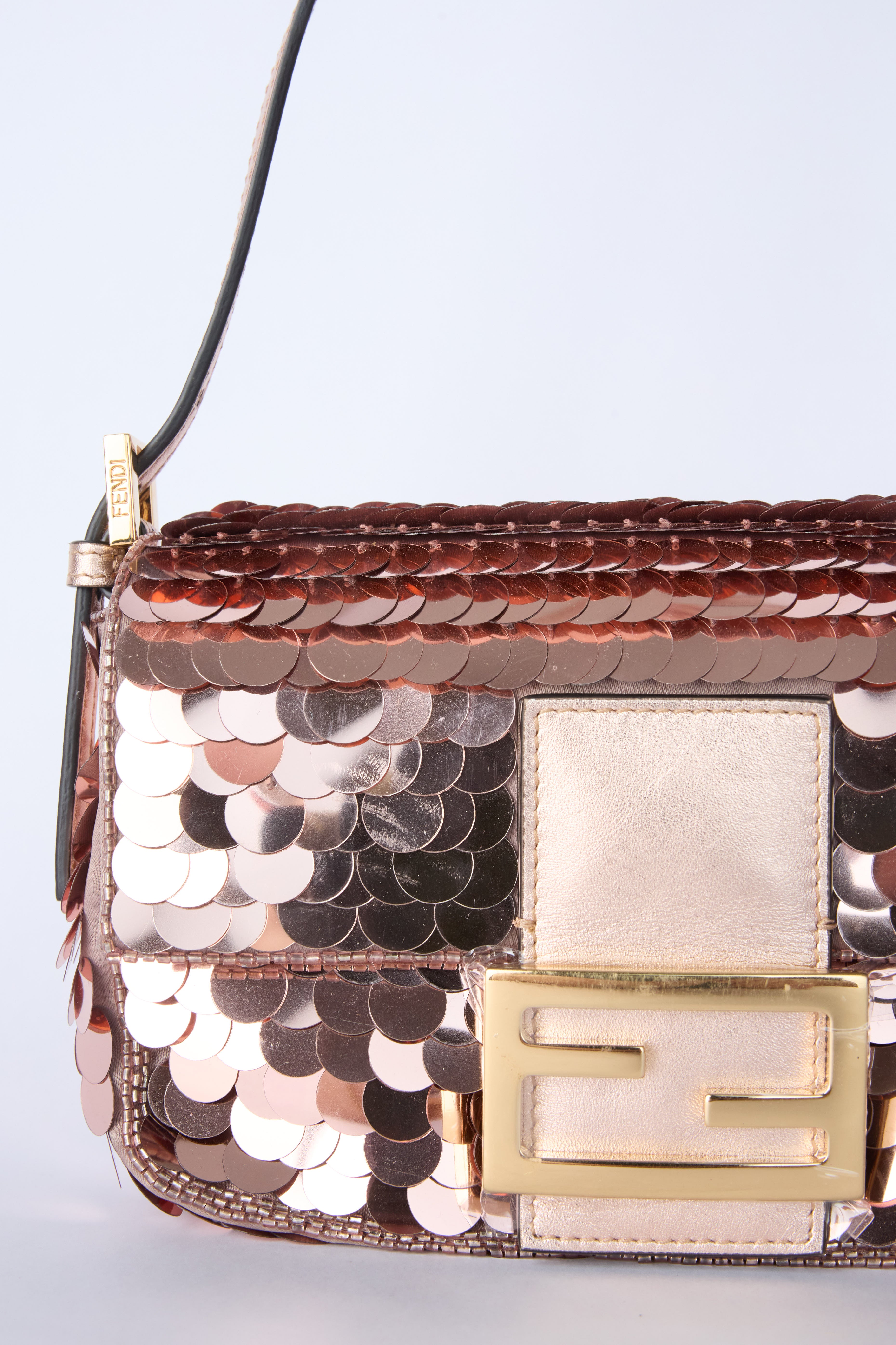 FENDI ROSE GOLD MINI SEQUIN BAGUETTE