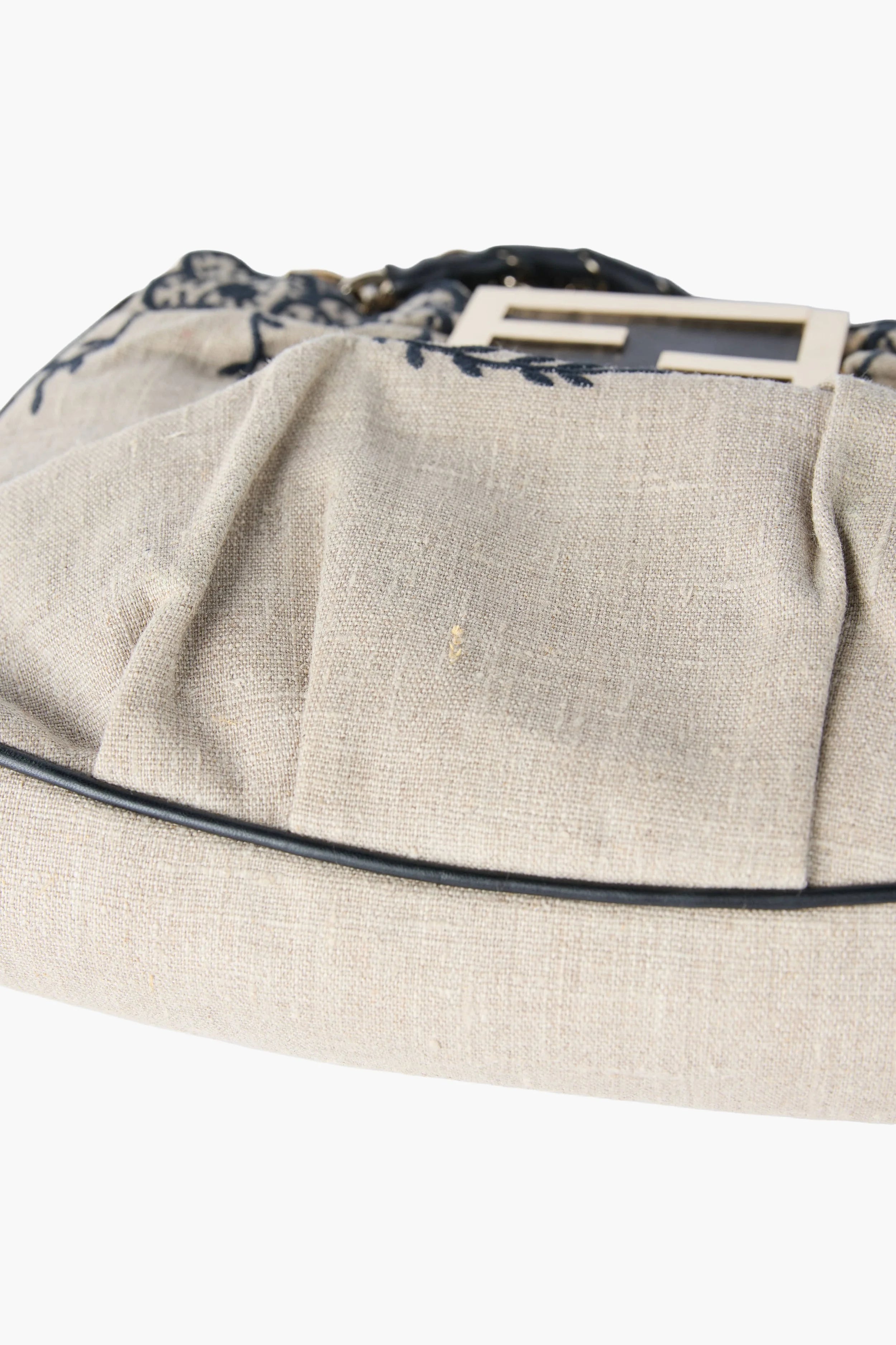 Fendi Black & Beige Floral Mia Tote