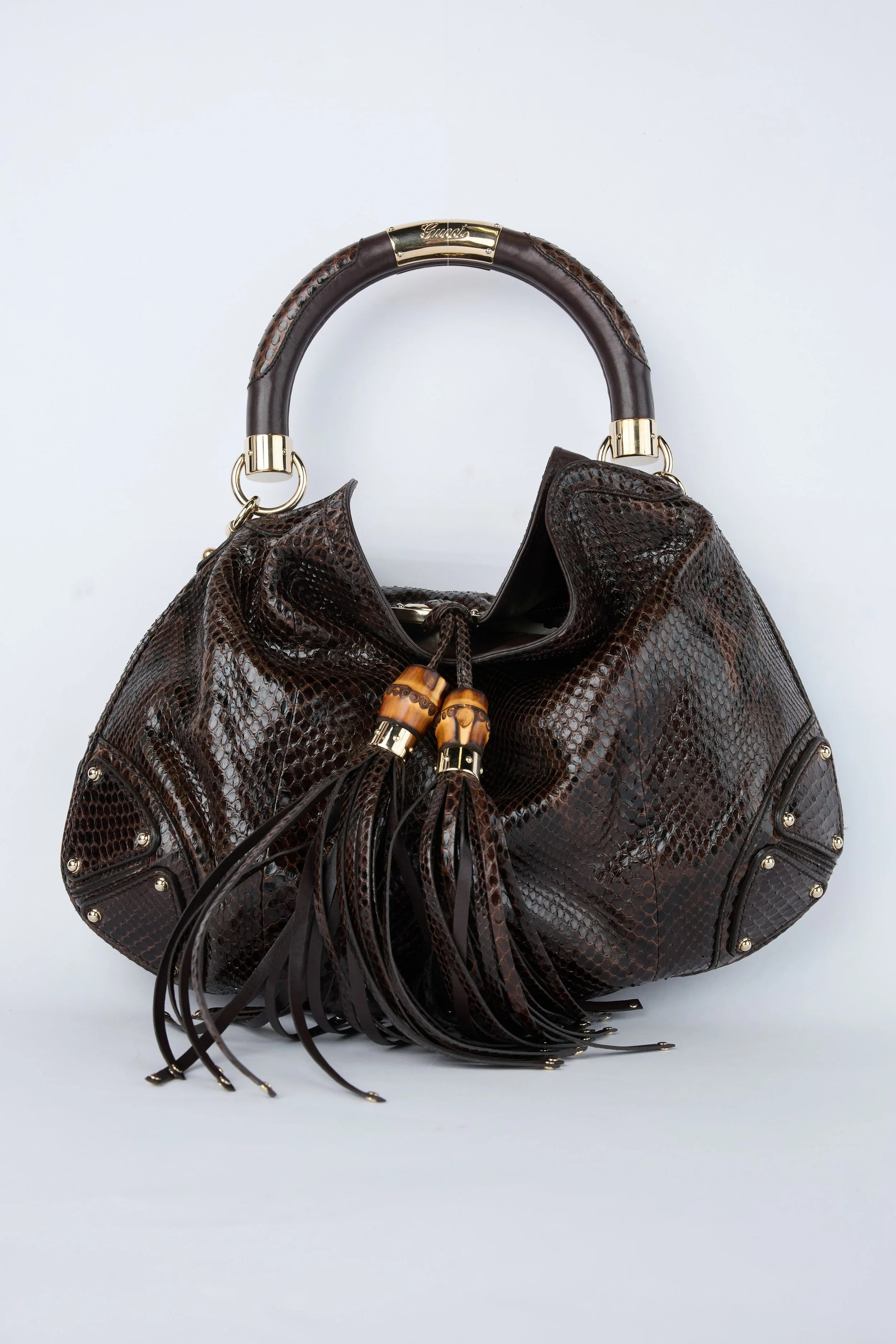 GUCCI BROWN PYTHON INDY HOBO