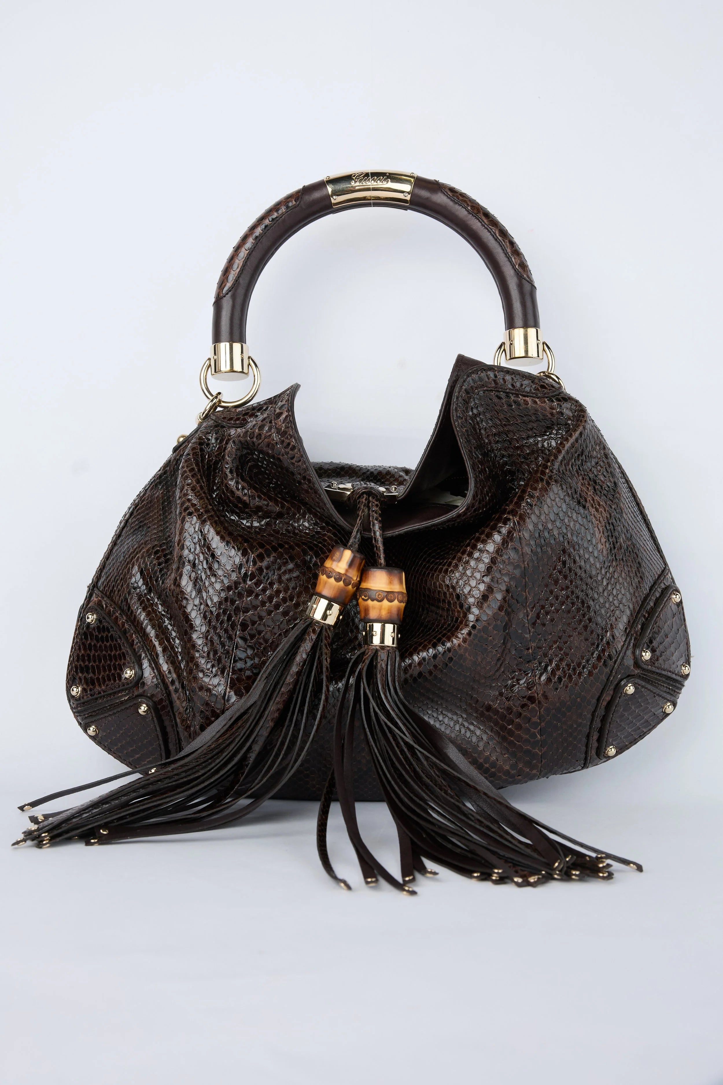 GUCCI BROWN PYTHON INDY HOBO