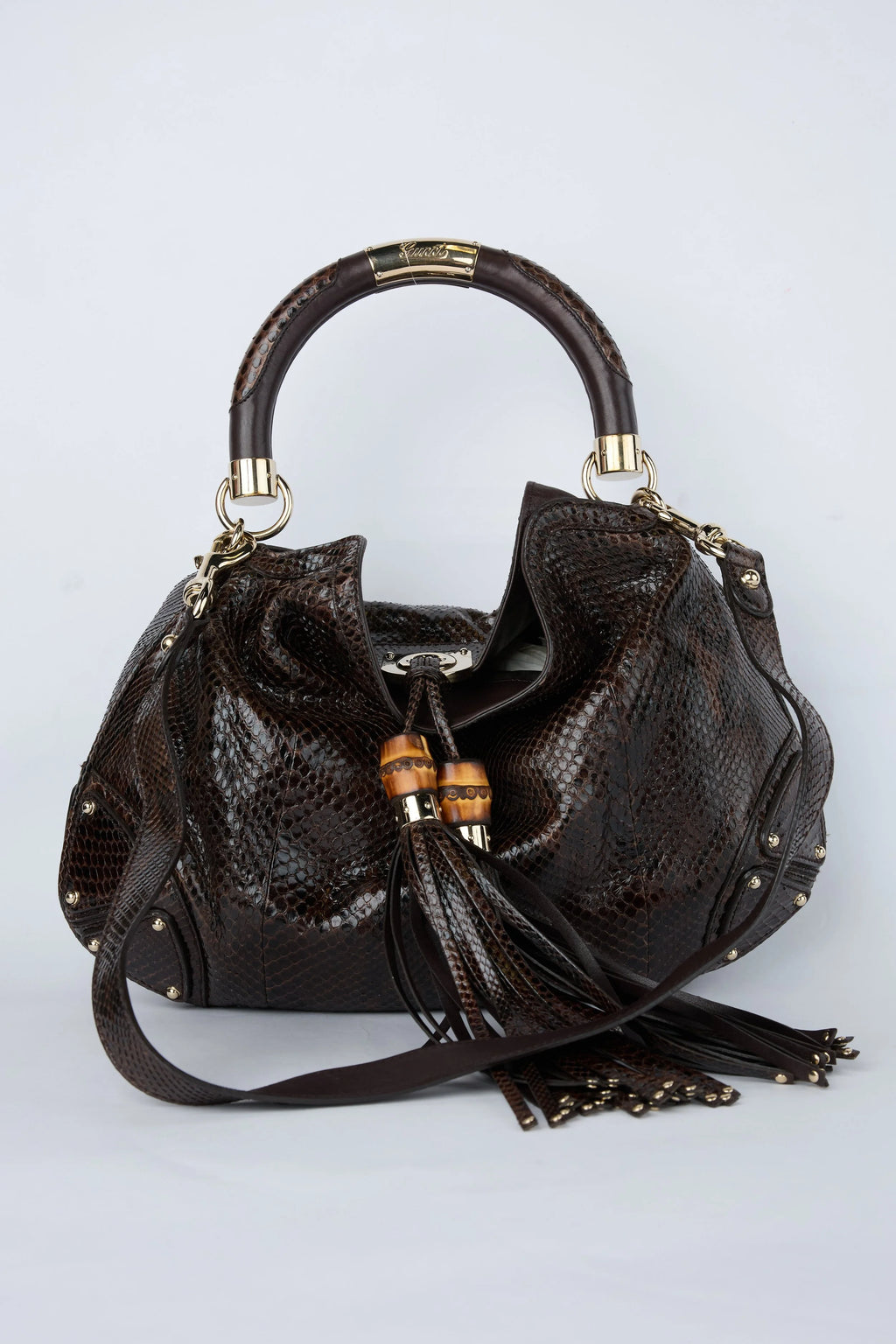 GUCCI BROWN PYTHON INDY HOBO