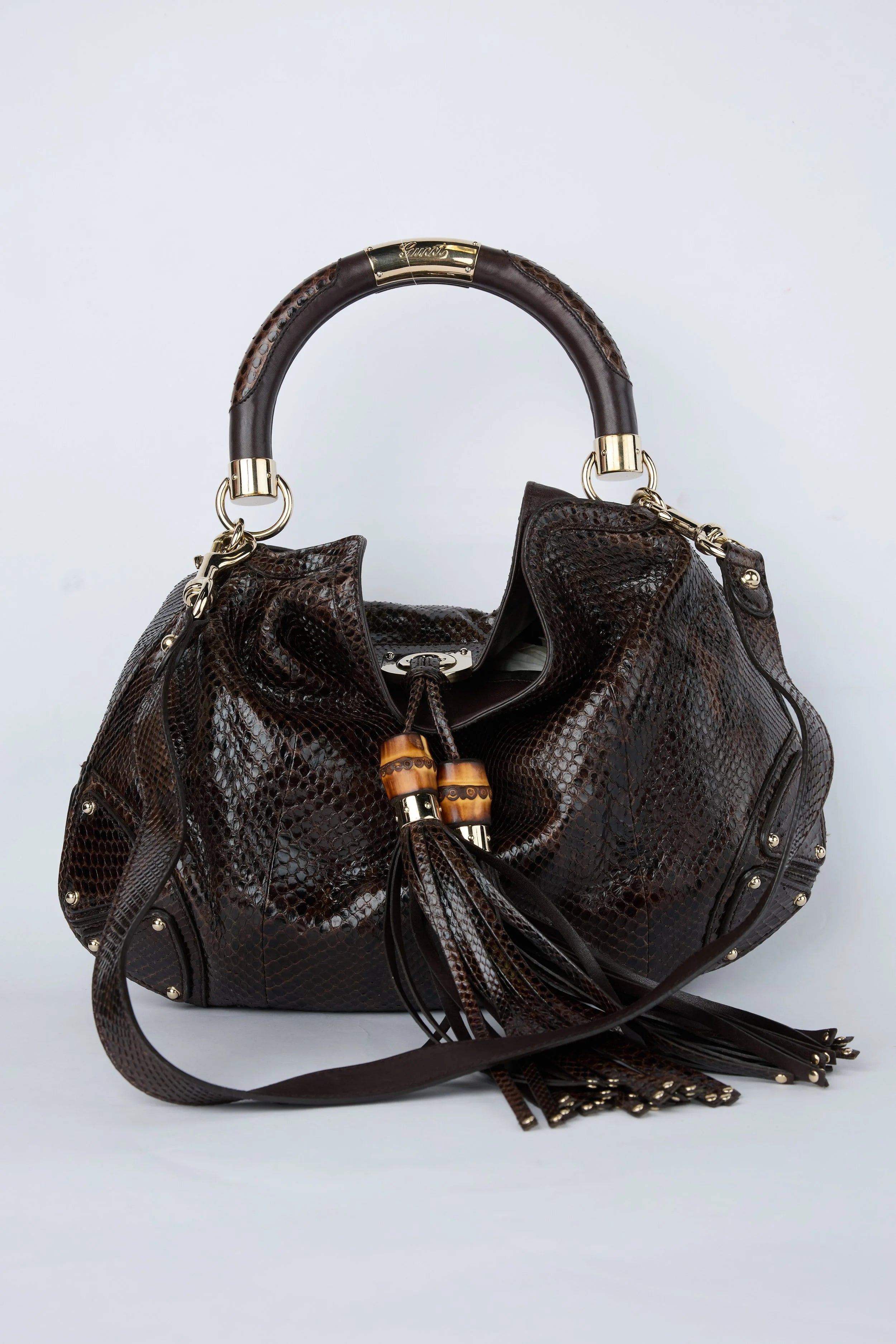 GUCCI BROWN PYTHON INDY HOBO