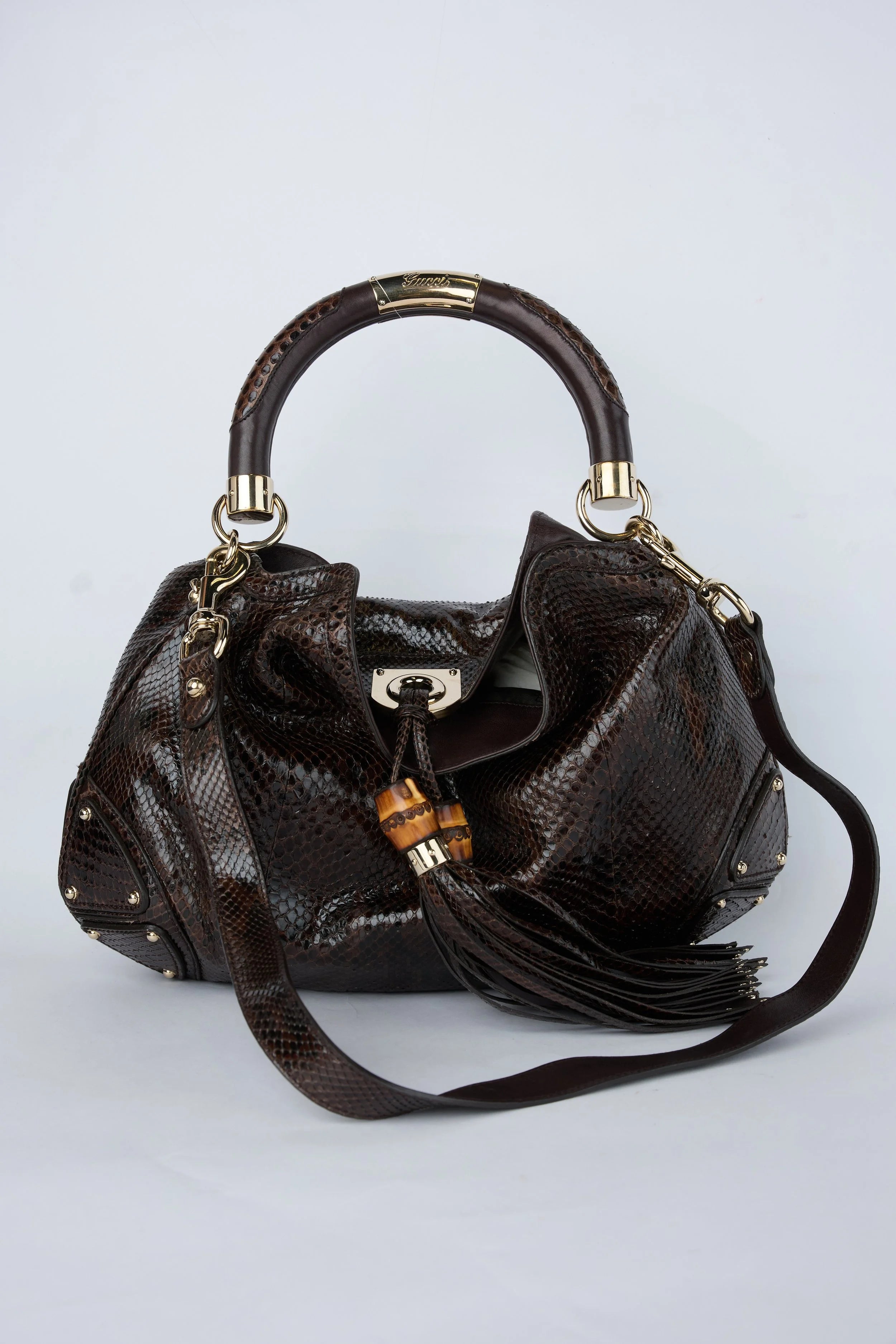 GUCCI BROWN PYTHON INDY HOBO
