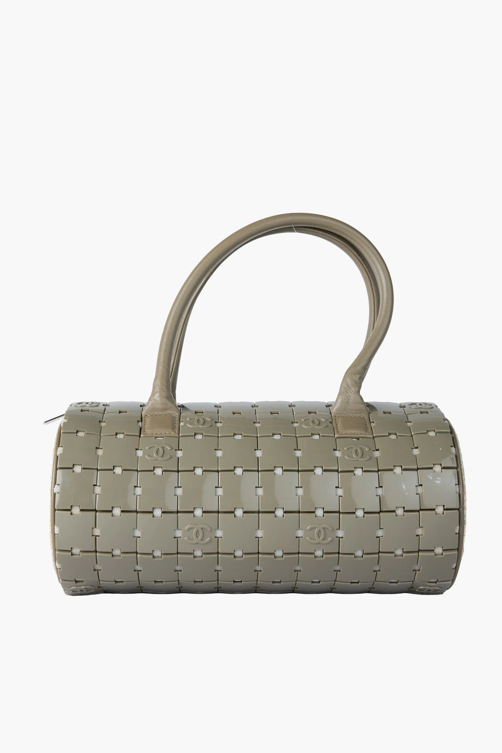 Chanel Gray Lucite & Tweed Puzzle Barrel Handbag