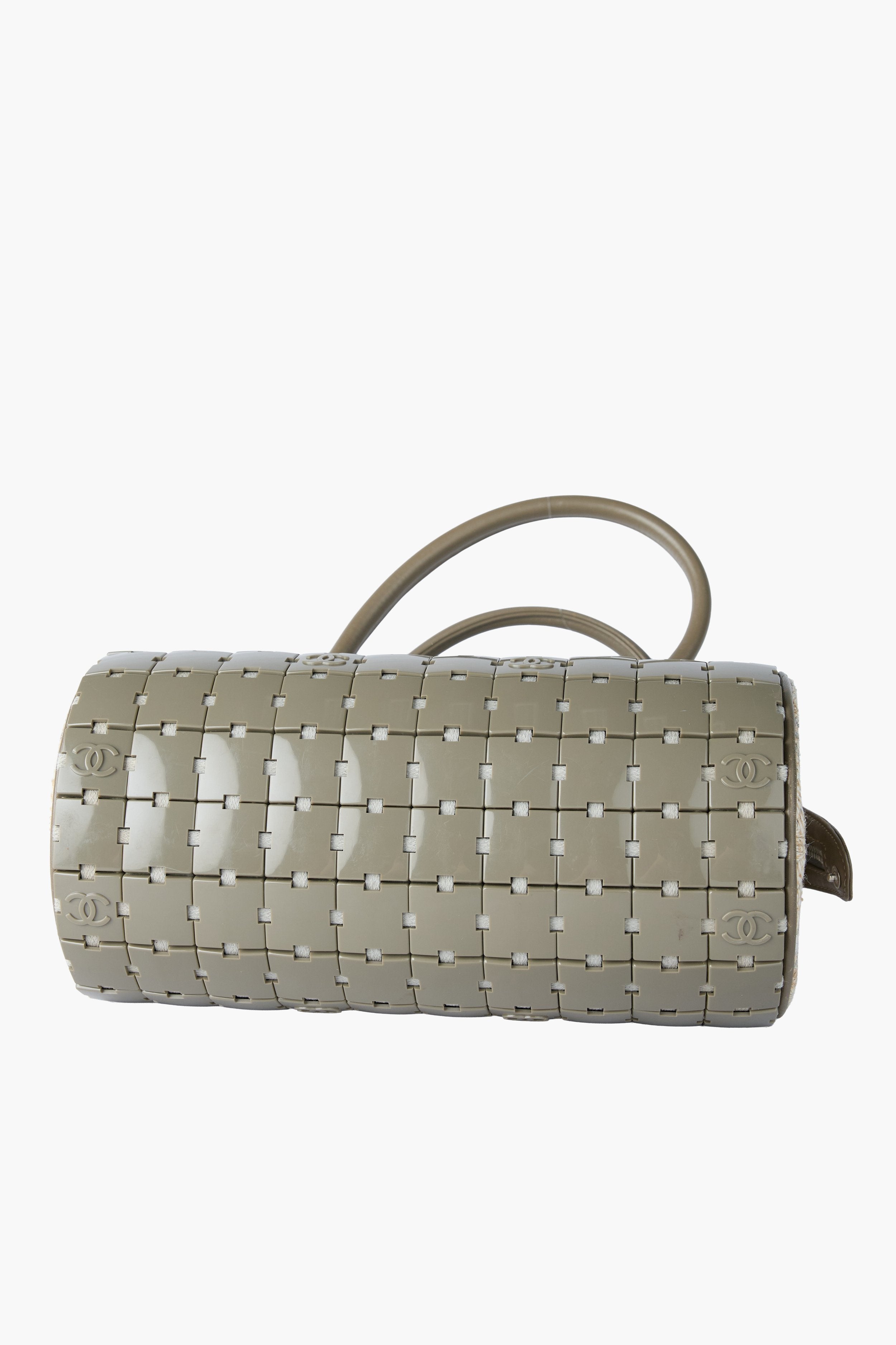 Chanel Gray Lucite & Tweed Puzzle Barrel Handbag