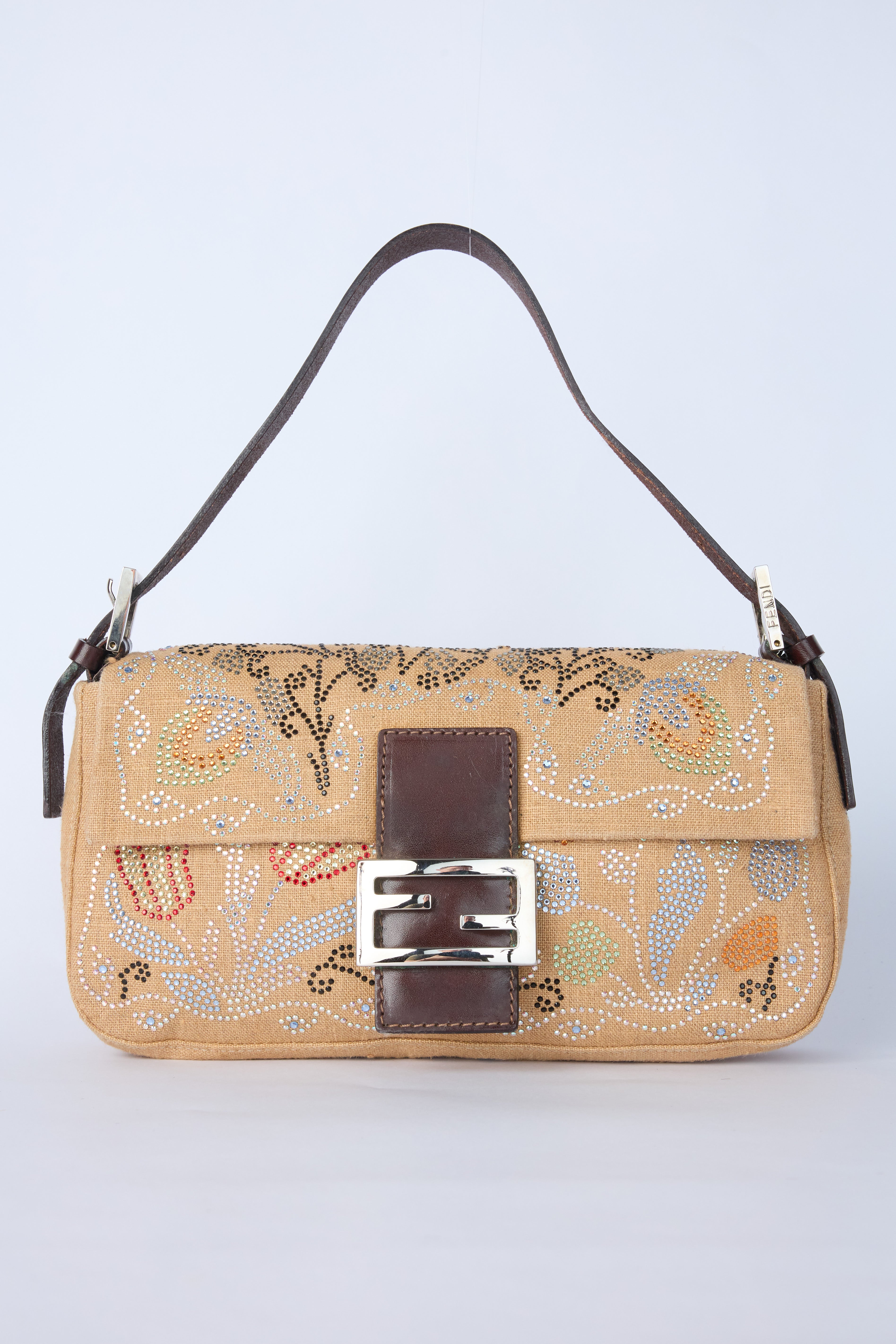 FENDI LINEN EMBELLISHED BAGUETTE
