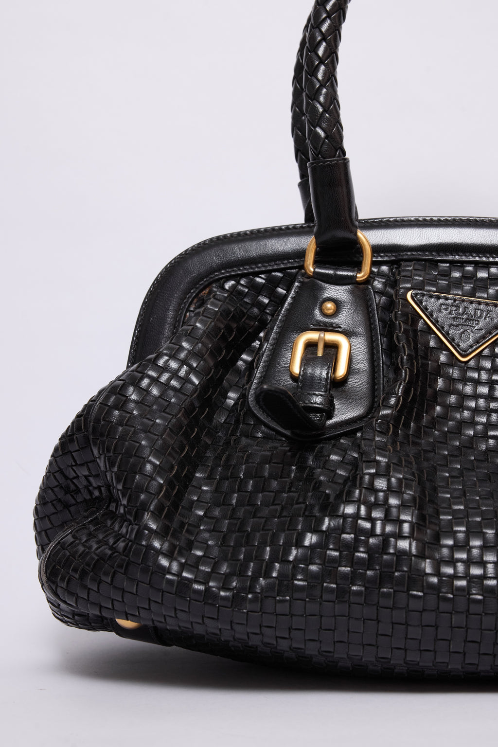 PRADA INTRECCIO MADRAS WOVEN FRAME BAG