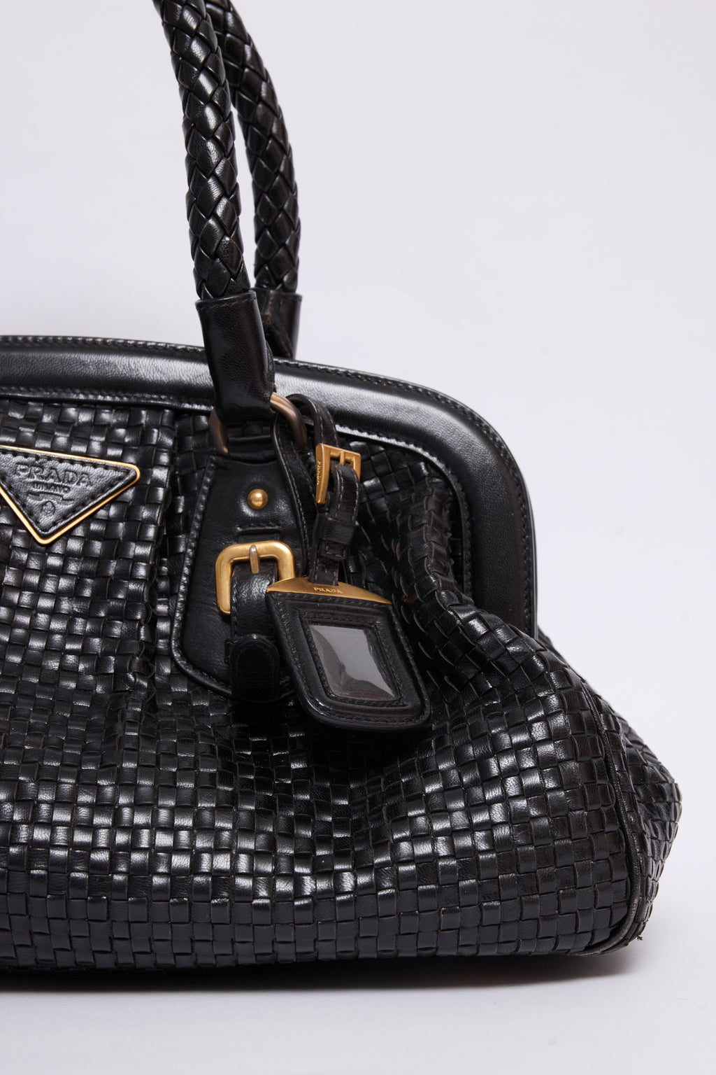PRADA INTRECCIO MADRAS WOVEN FRAME BAG