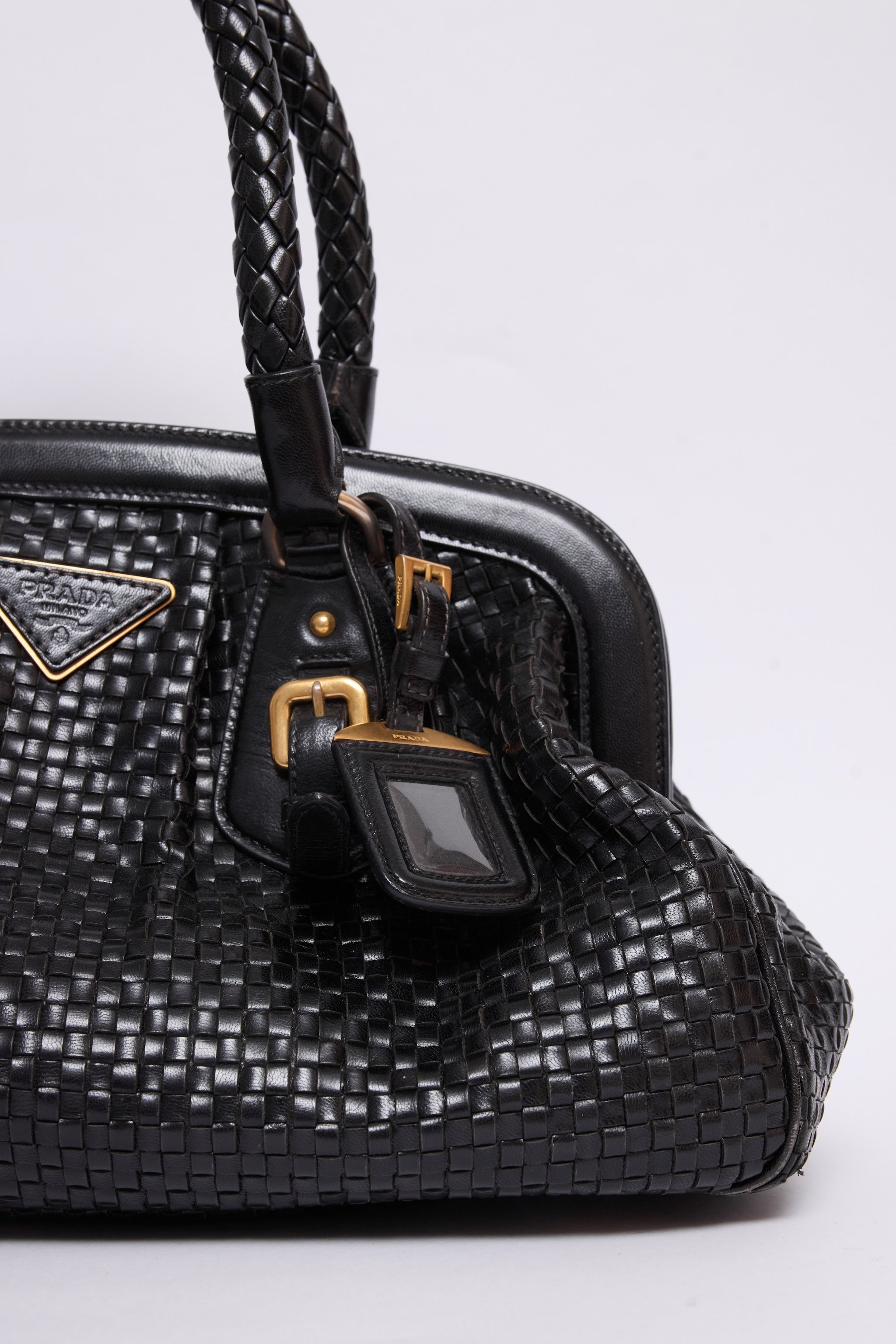 PRADA INTRECCIO MADRAS WOVEN FRAME BAG