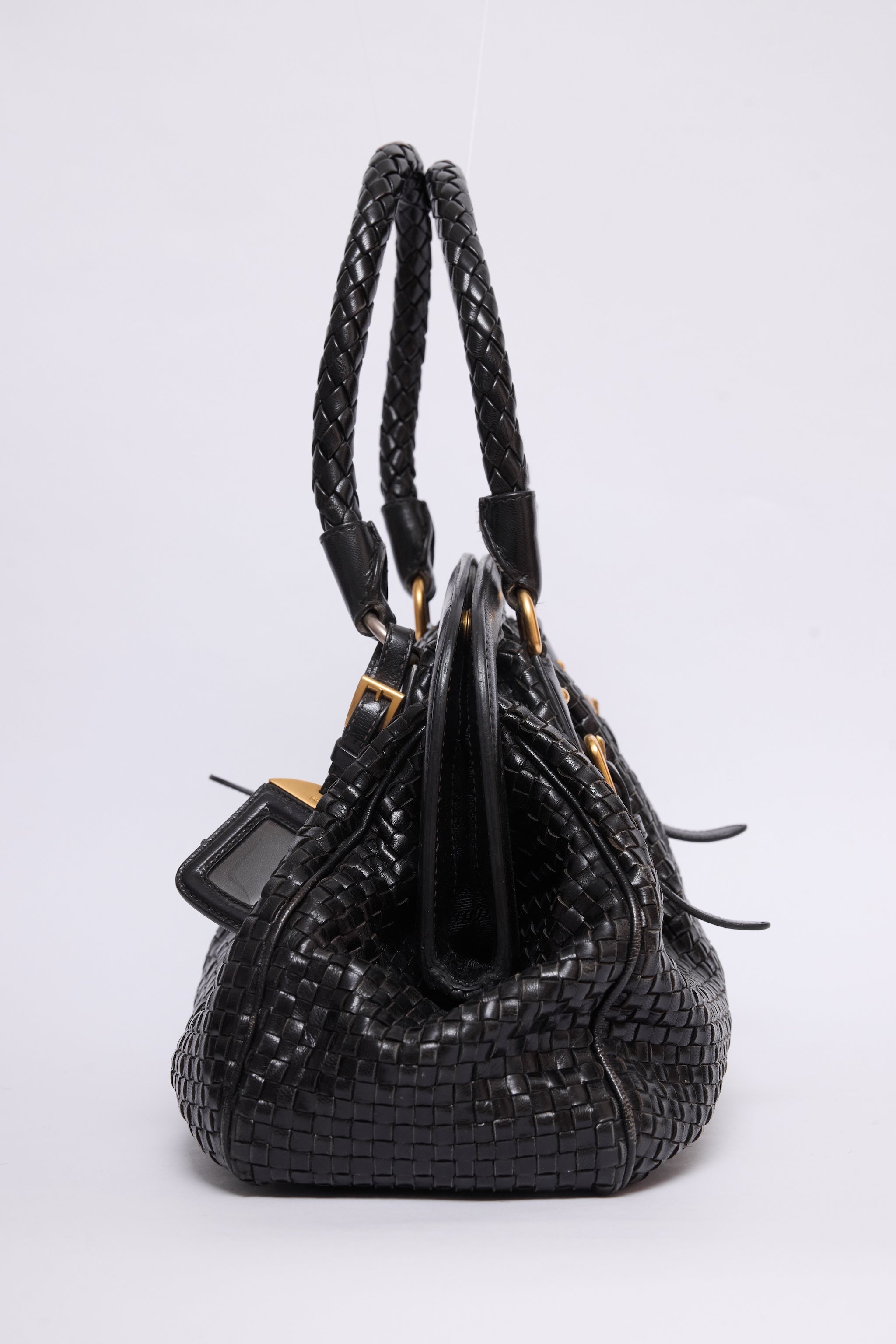 PRADA INTRECCIO MADRAS WOVEN FRAME BAG