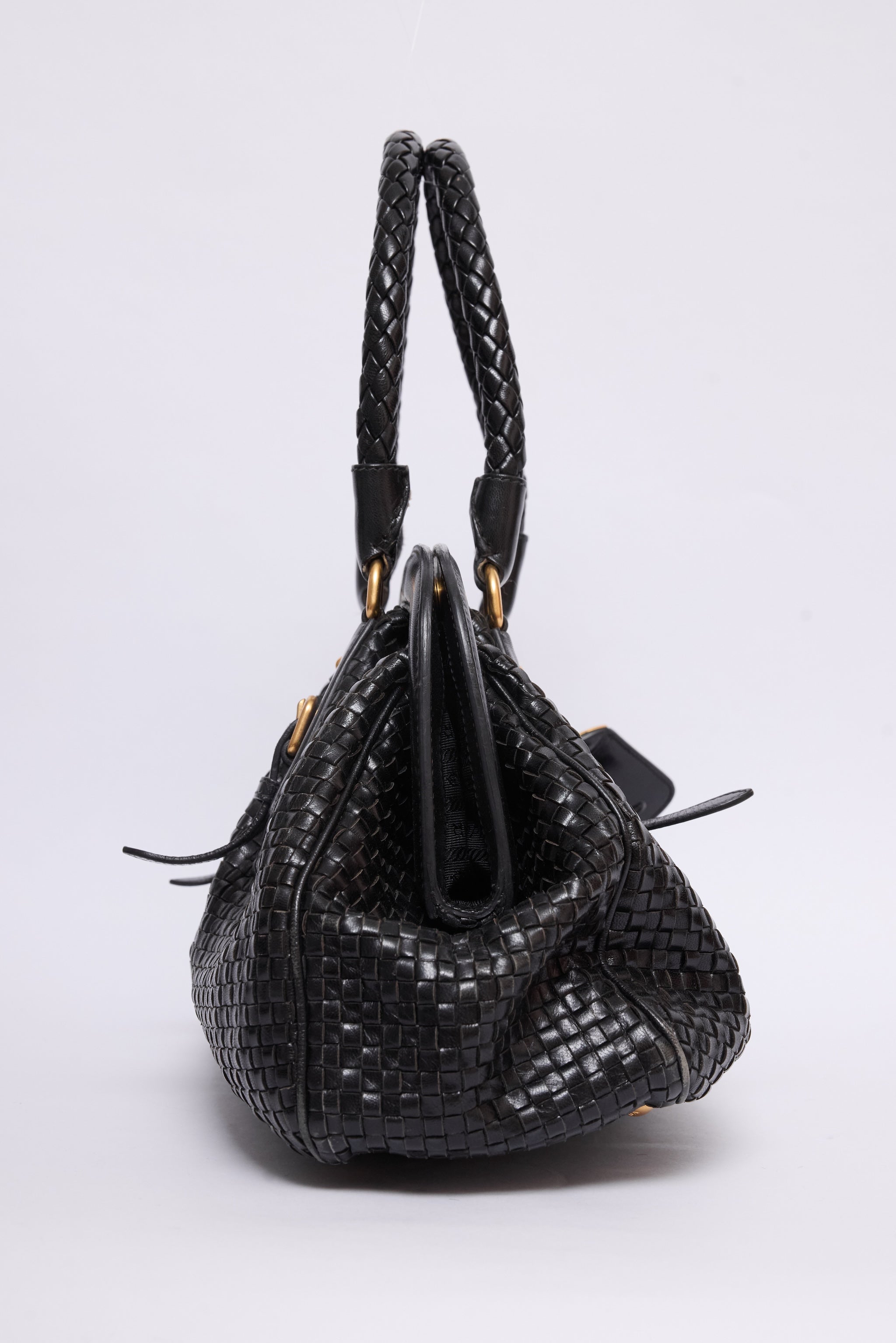 PRADA INTRECCIO MADRAS WOVEN FRAME BAG