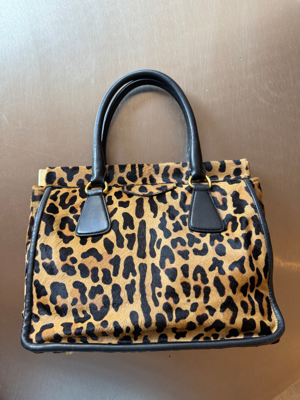 PRADA LEOPARD-PONYHAIR FRAME BAG
