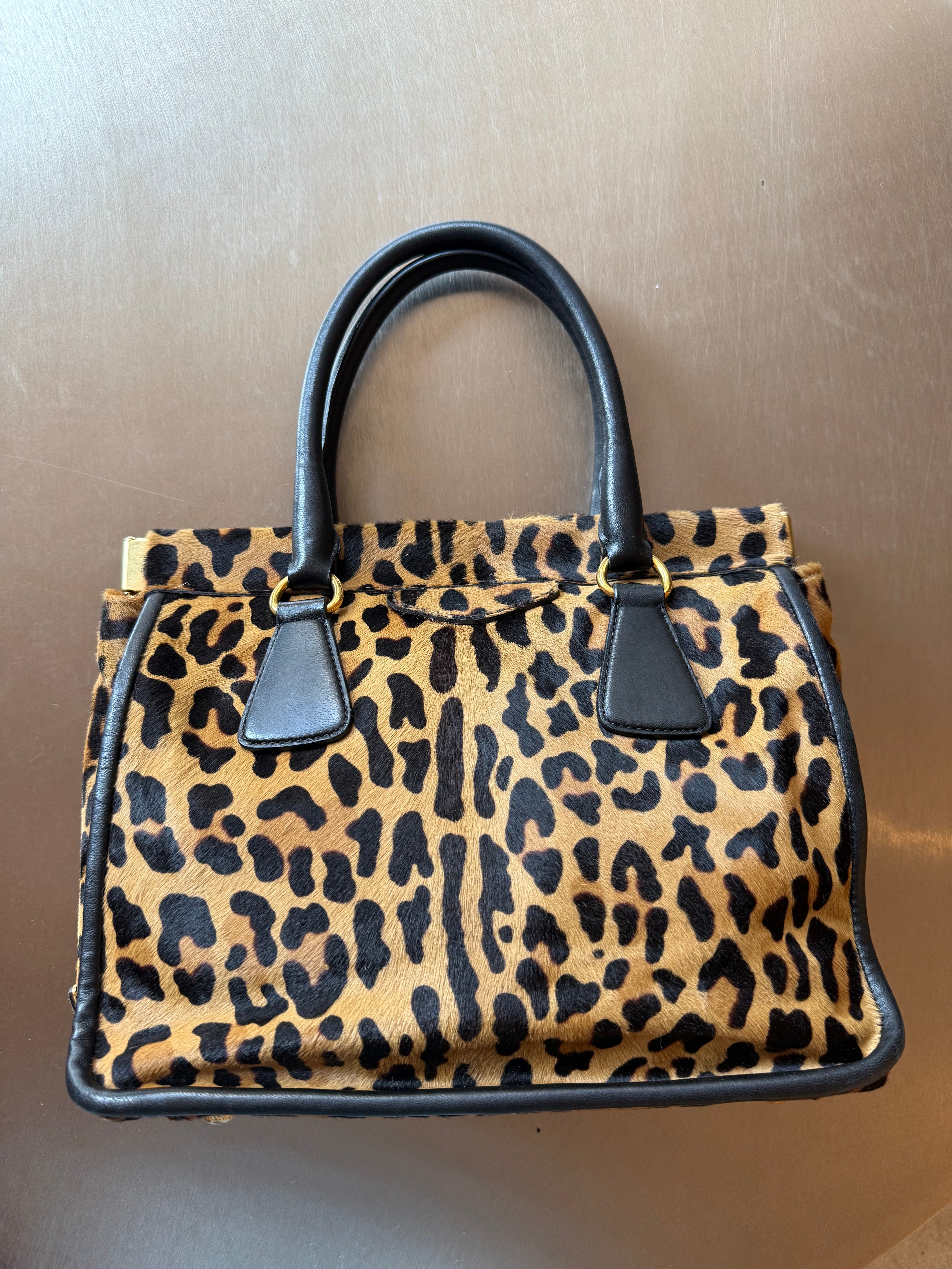PRADA LEOPARD-PONYHAIR FRAME BAG