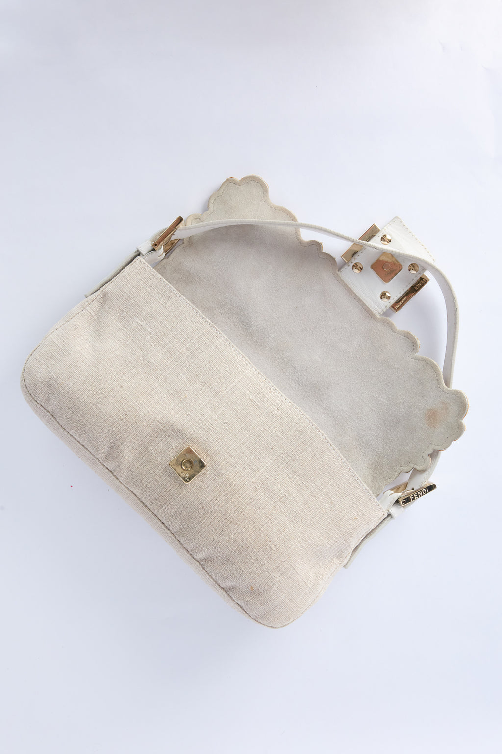FENDI LINEN FLORAL EMBROIDERED BAGUETTE
