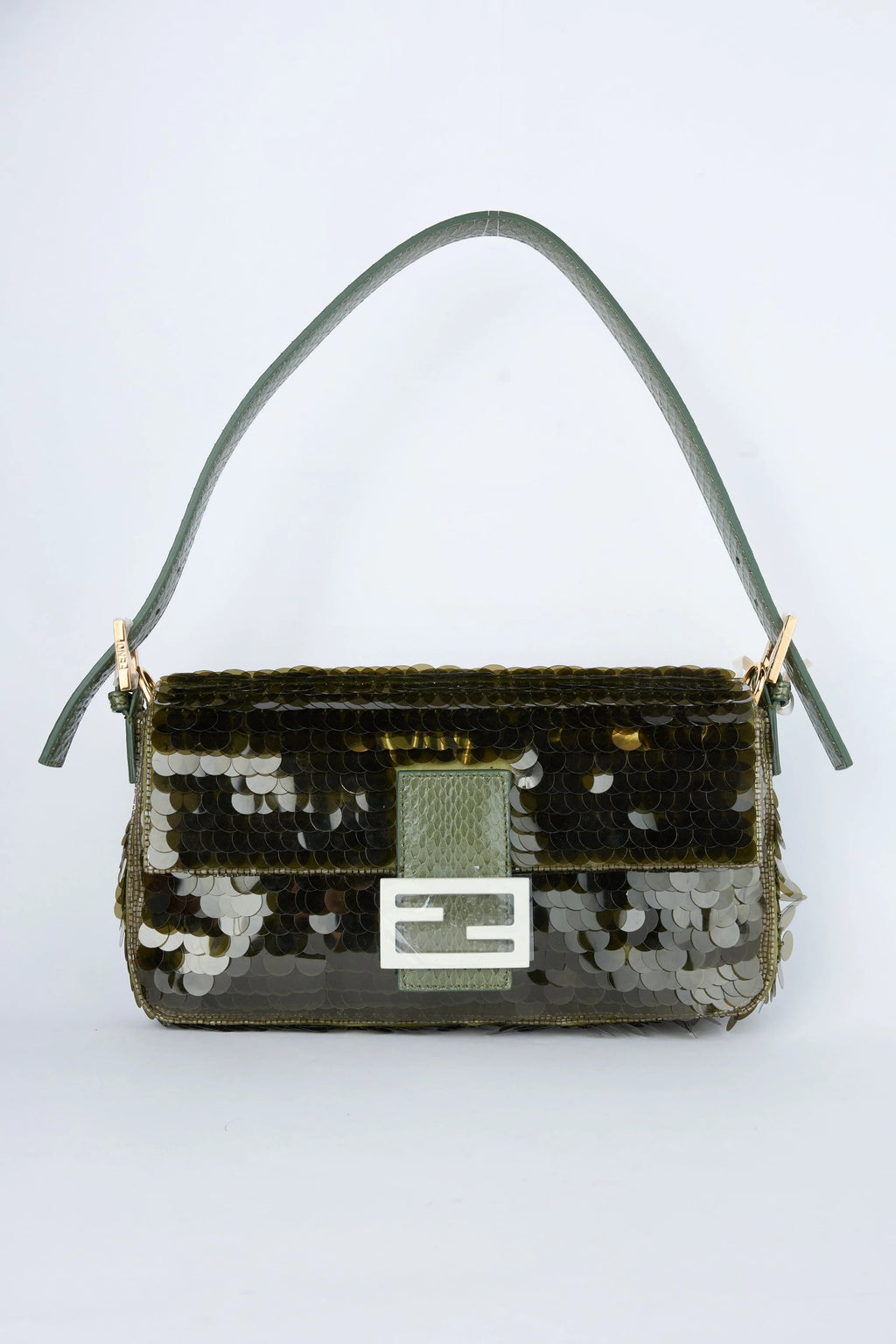 FENDI OLIVE GREEN SEQUIN BAGUETTE