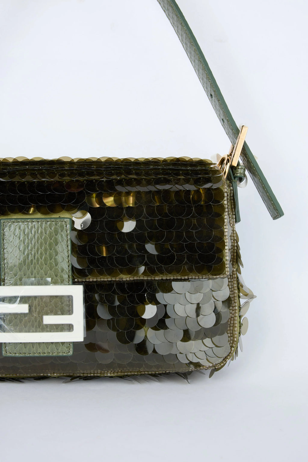 FENDI OLIVE GREEN SEQUIN BAGUETTE