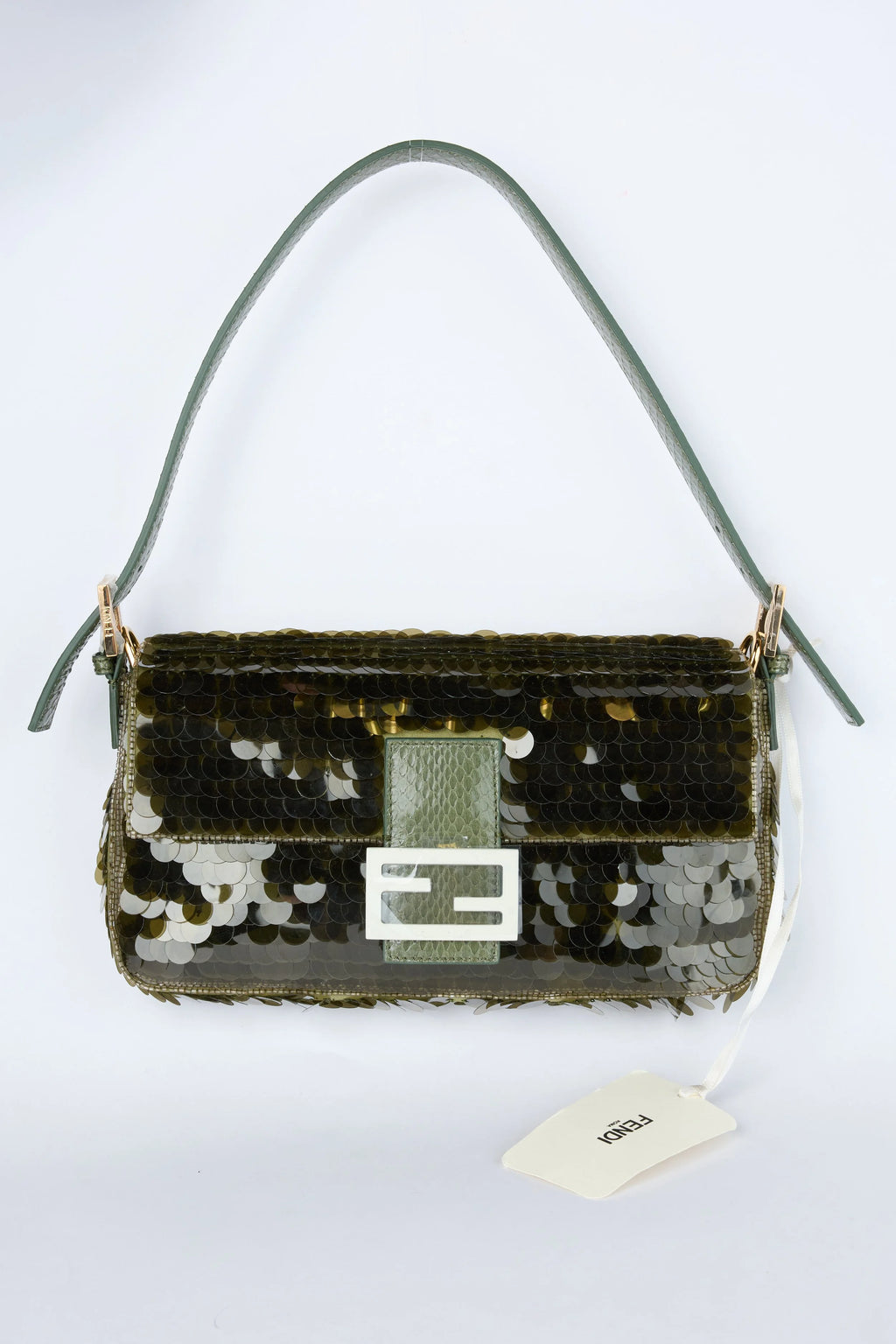 FENDI OLIVE GREEN SEQUIN BAGUETTE