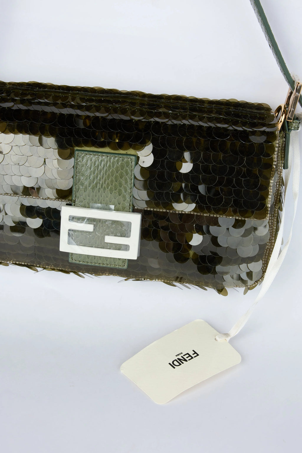 FENDI OLIVE GREEN SEQUIN BAGUETTE